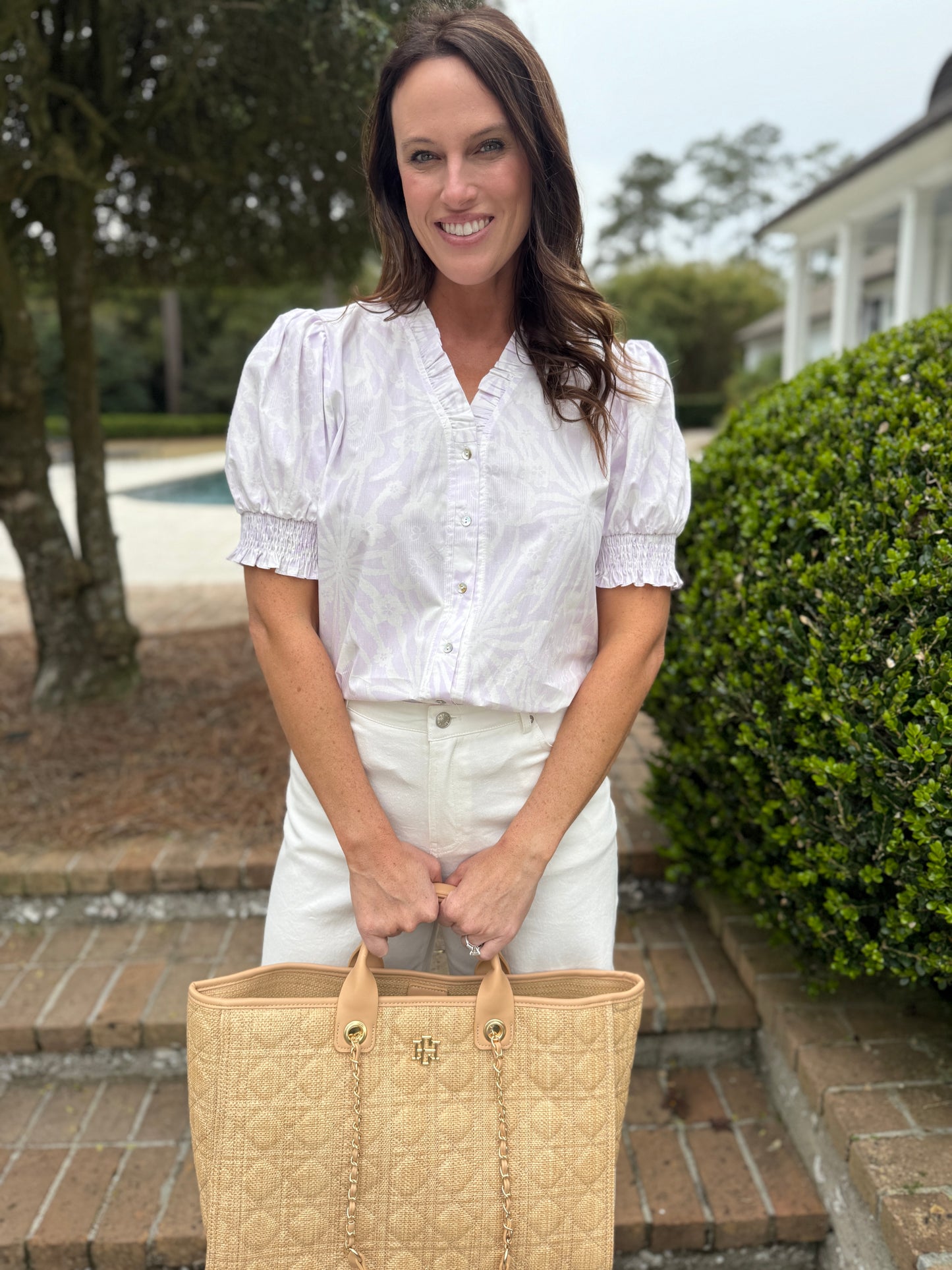 Brenda Lavender Printed Button Up Top