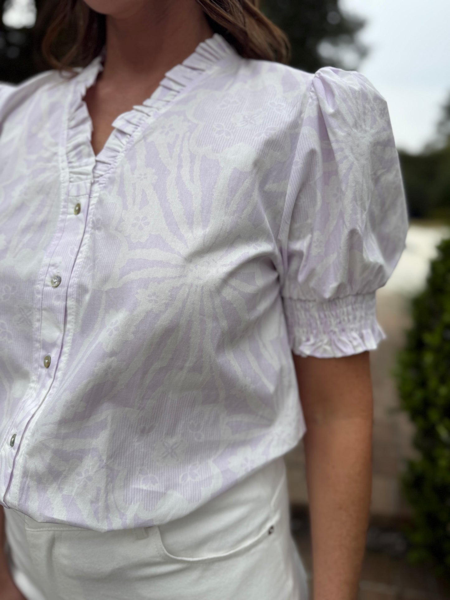 Brenda Lavender Printed Button Up Top