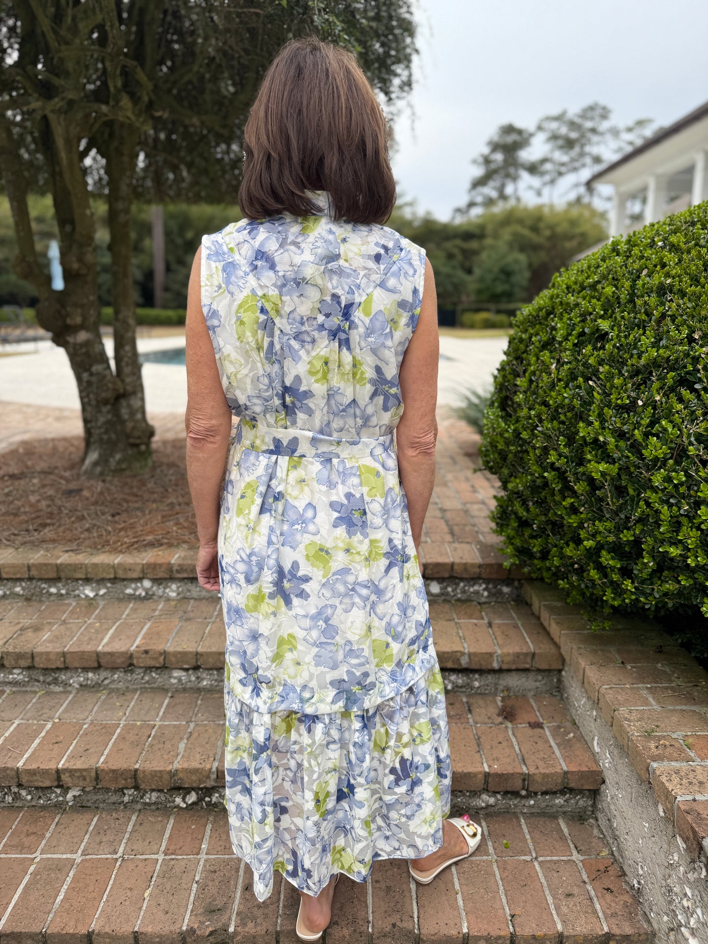 Without Air Blue/Green Floral Print Midi Shirt Dress