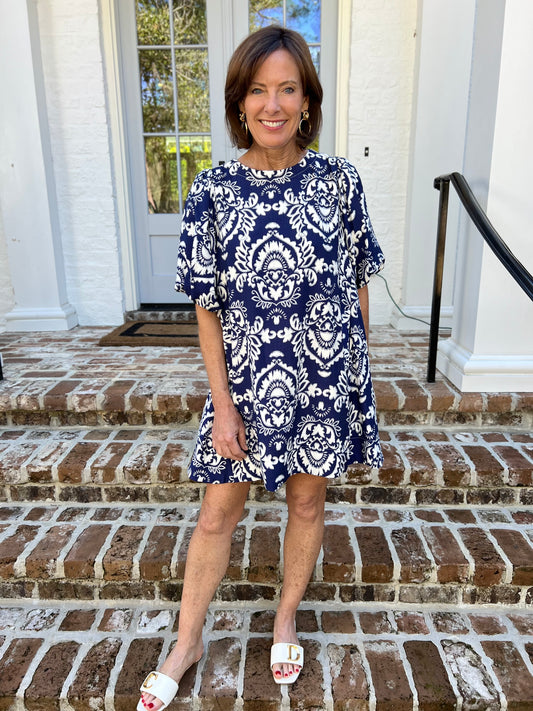 Sherrie Navy Printed Mini Dress