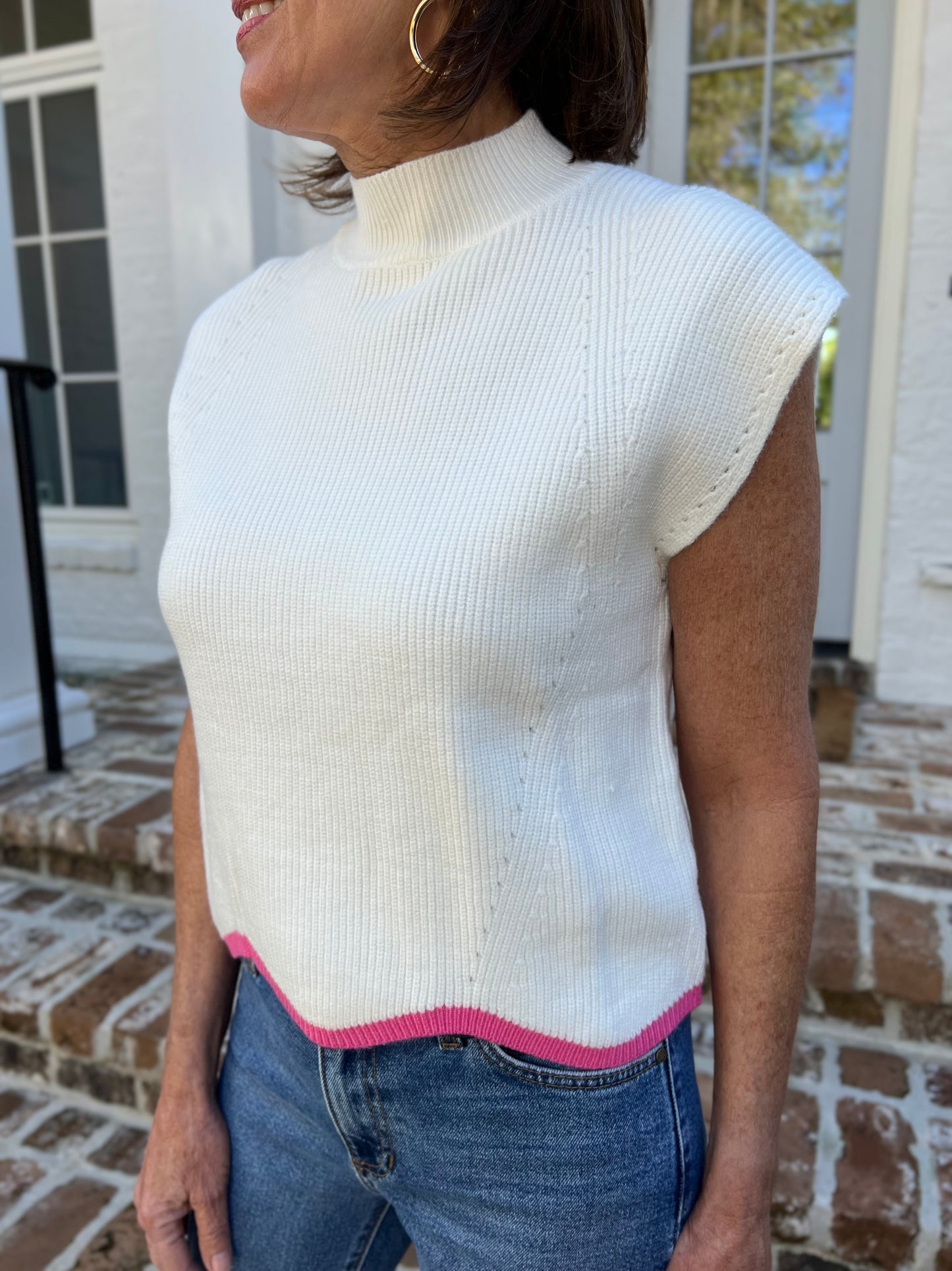 Girly Pop Off White Scallop Trim Sweater