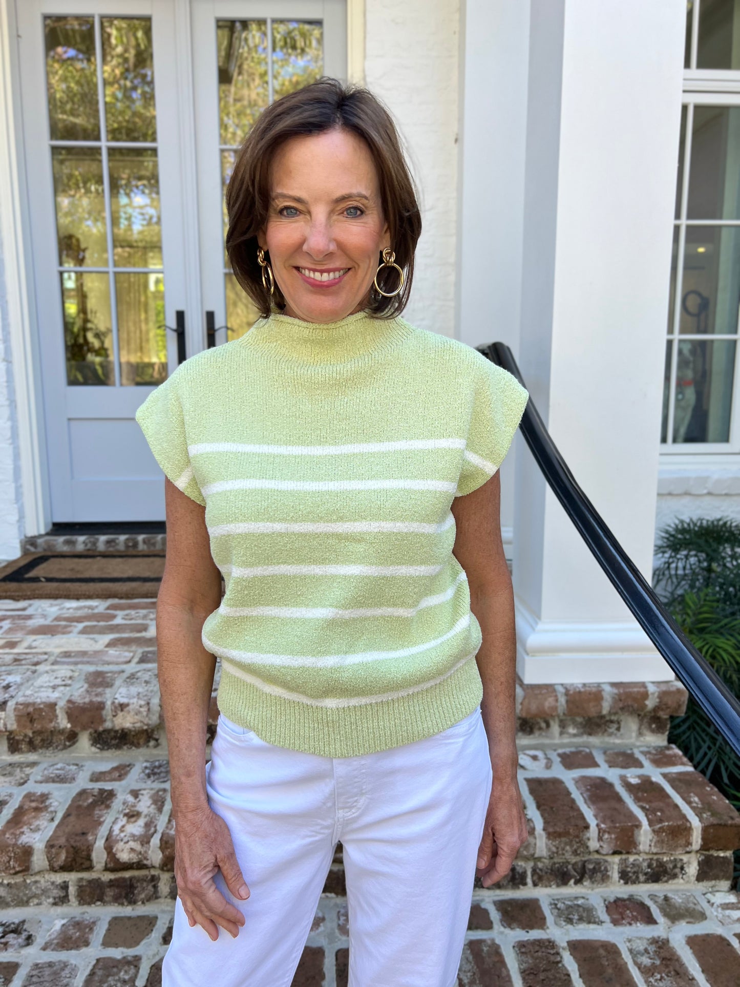 Delightfully Chic Light Sage Stripe Sweater Top