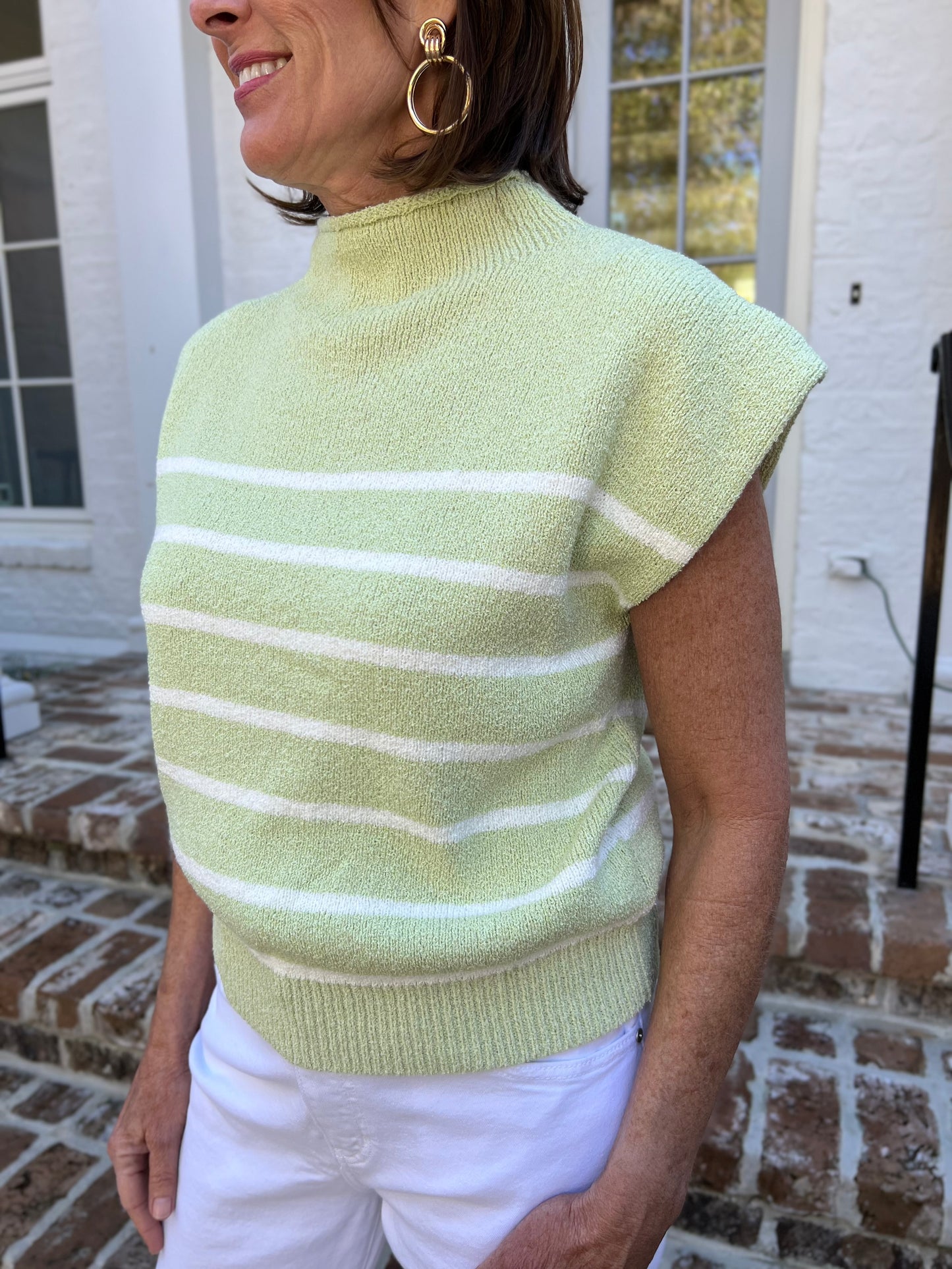 Delightfully Chic Light Sage Stripe Sweater Top