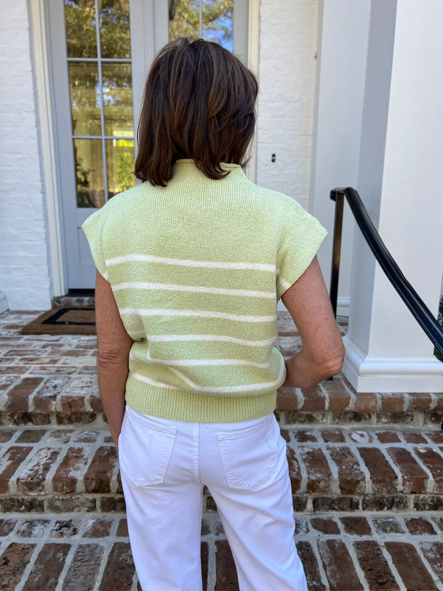 Delightfully Chic Light Sage Stripe Sweater Top