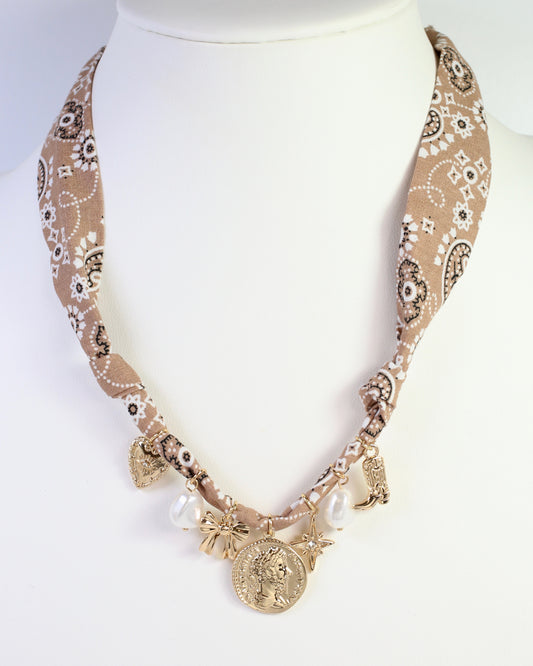 Amy Scarf Charm Necklace Khaki