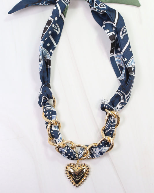 Santee Scarf Charm Necklace Navy Green