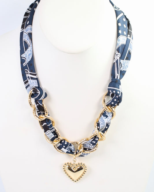 Santee Scarf Charm Necklace Navy Green