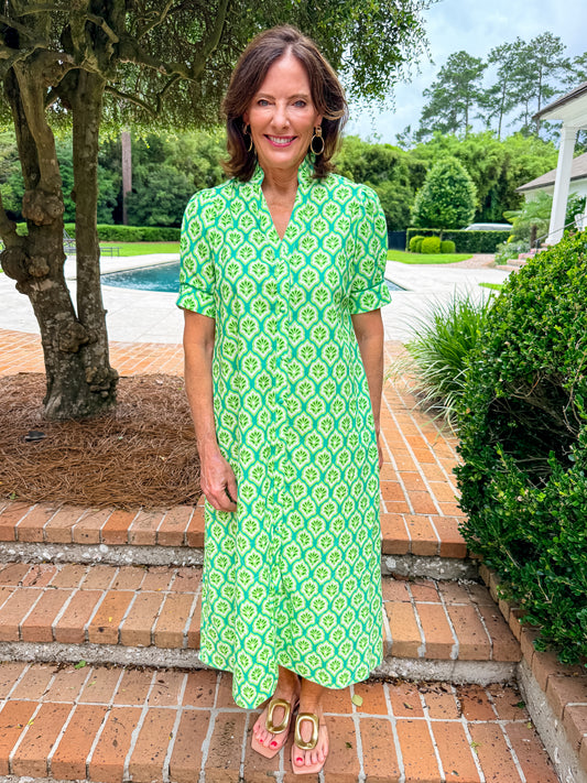 Lara Button Down Dress-Green