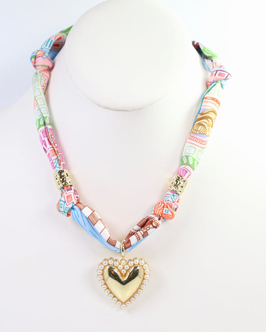 Sullivan Scarf Charm Necklace Blue Orange