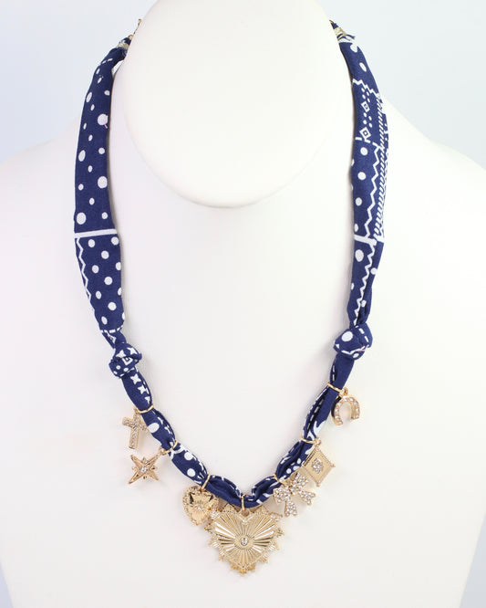Rena Multi Charm Scarf Necklace Navy