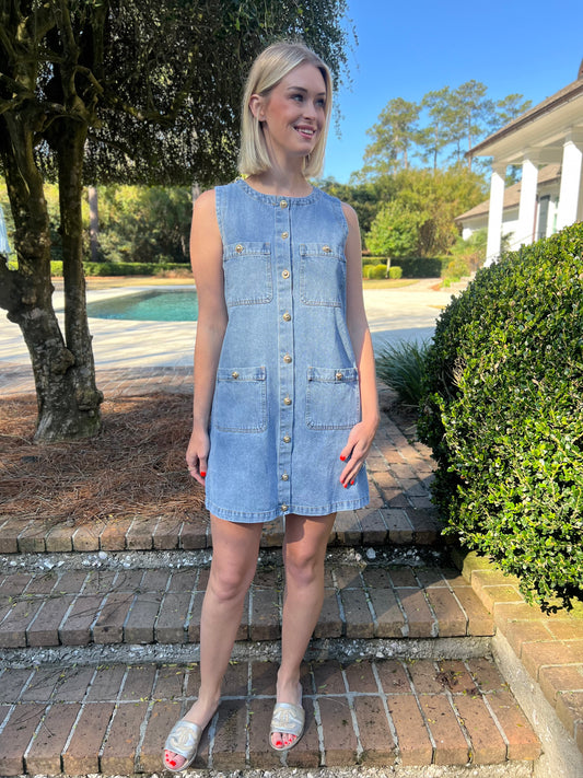 The Alex Denim Sleeveless Dress