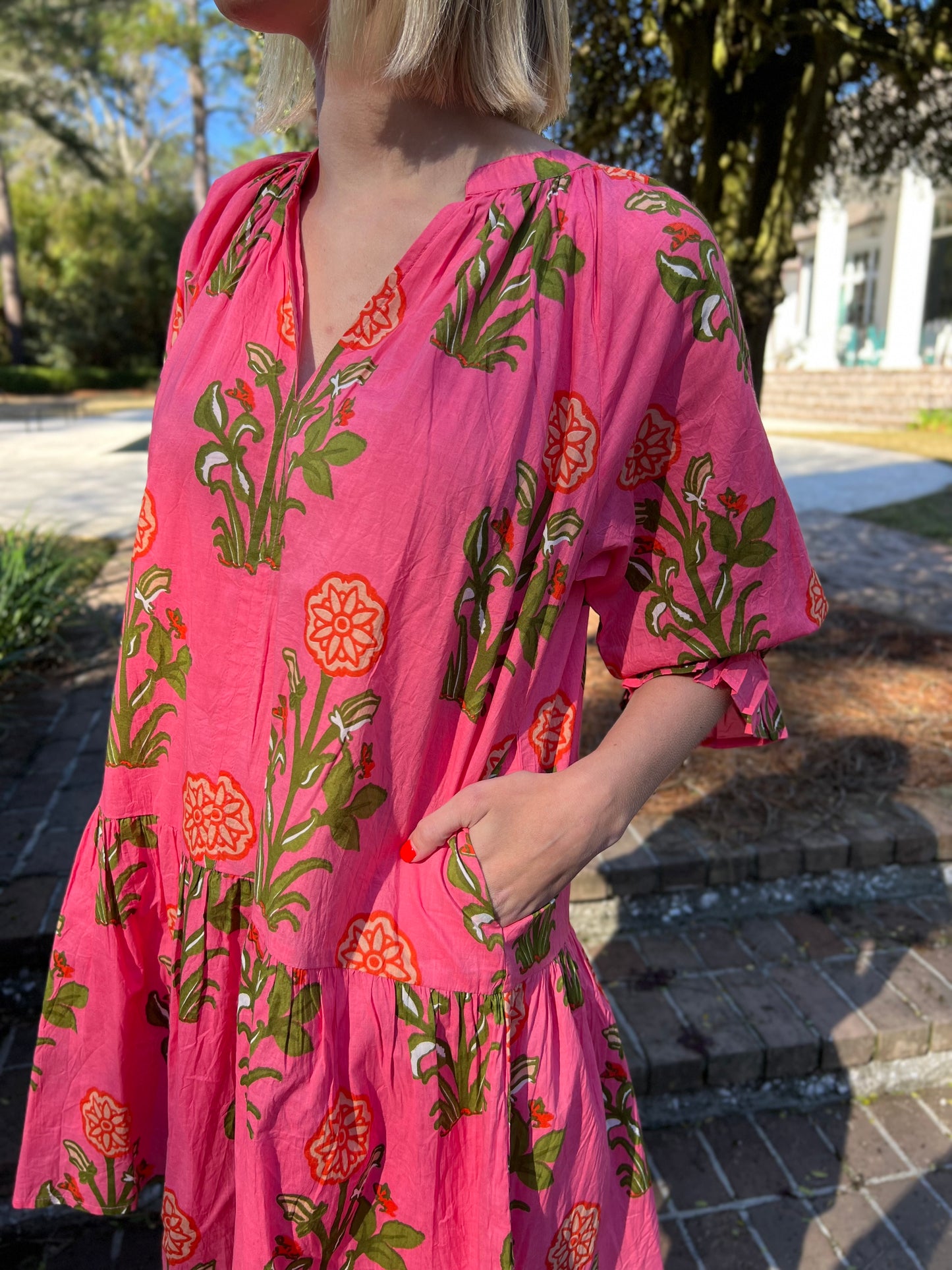 Graced In Floral Pink Puff Sleeve Dress