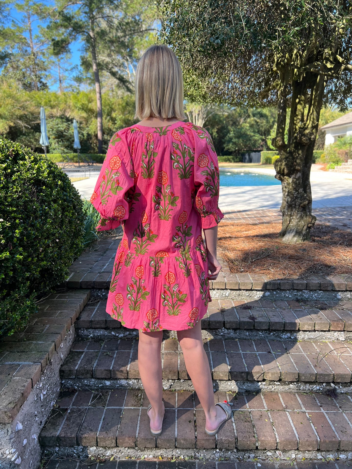 Graced In Floral Pink Puff Sleeve Dress