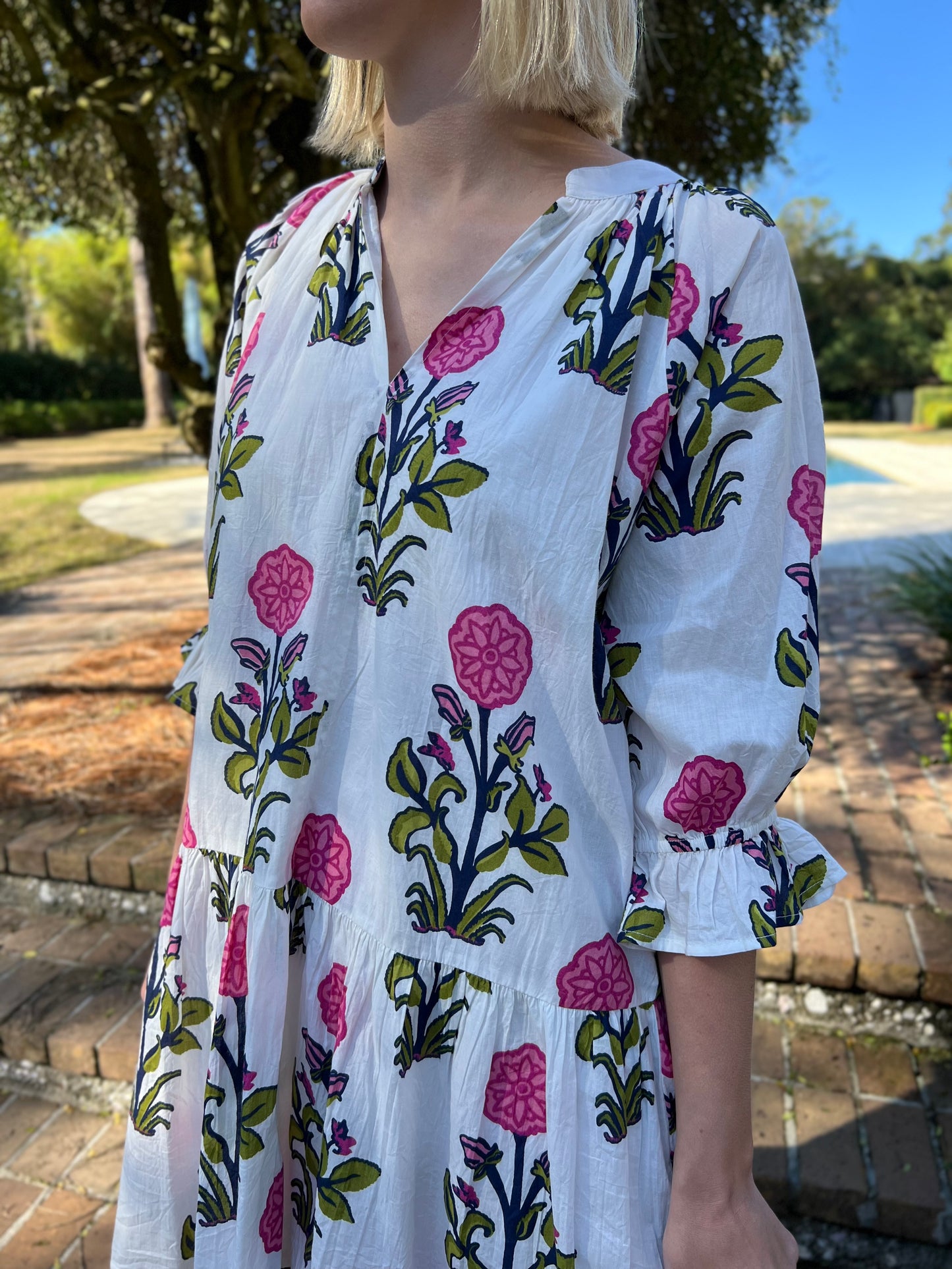 Graced In Floral White Puff Sleeve Dress