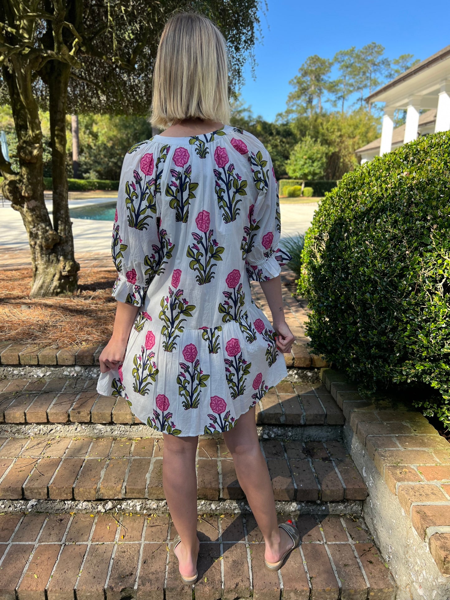 Graced In Floral White Puff Sleeve Dress