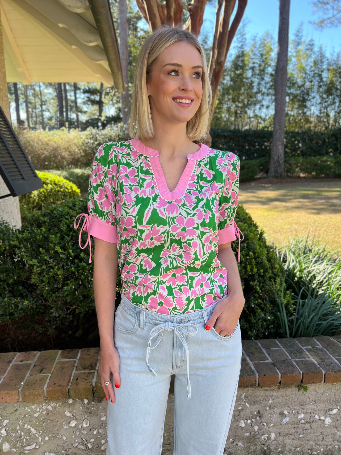 Alessia Green Floral Print Top