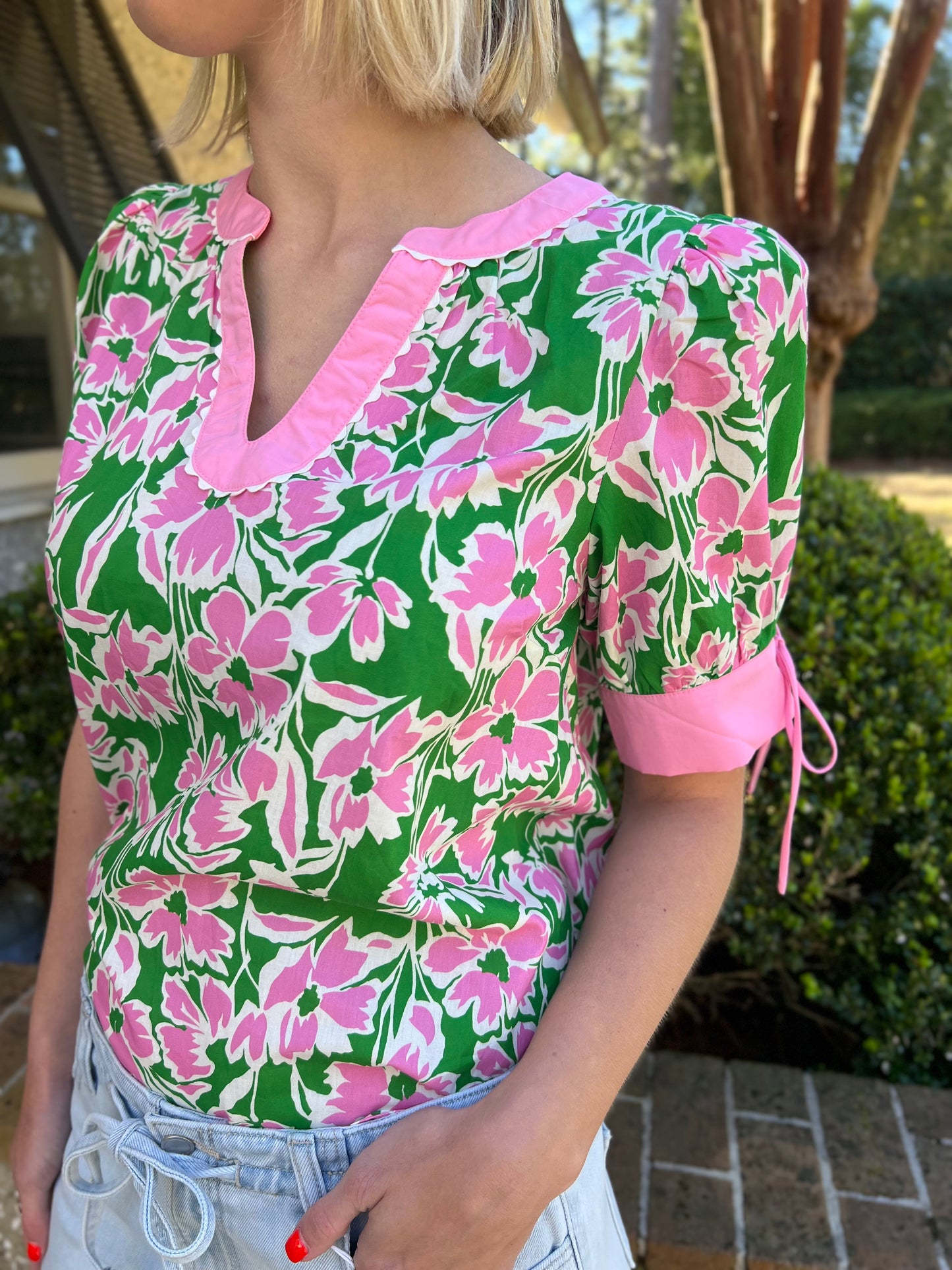 Alessia Green Floral Print Top