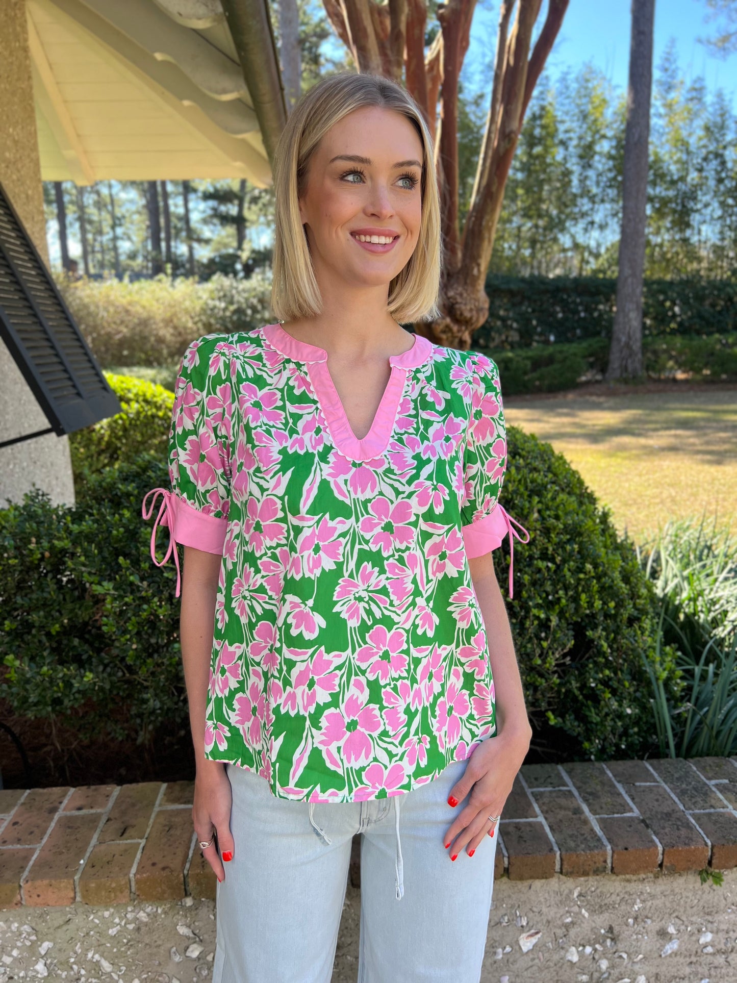 Alessia Green Floral Print Top