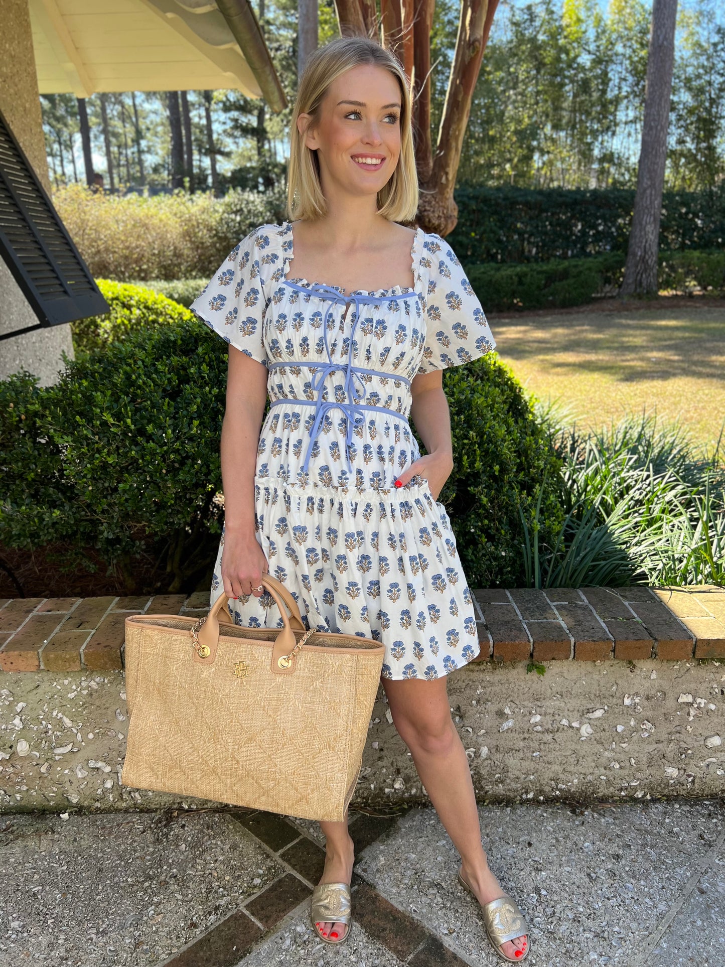 Carmella White Floral Print Short Sleeve Dress