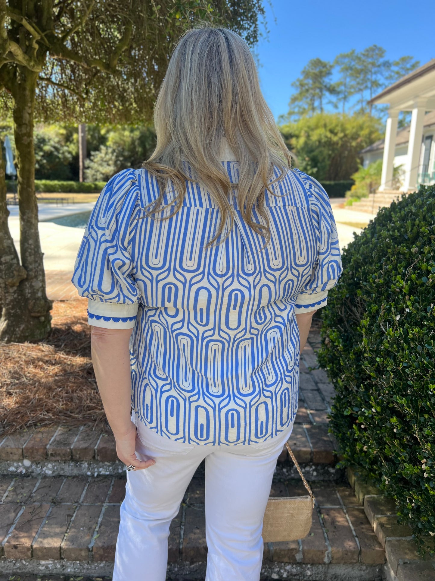 Pepper Blue Abstract Print Top