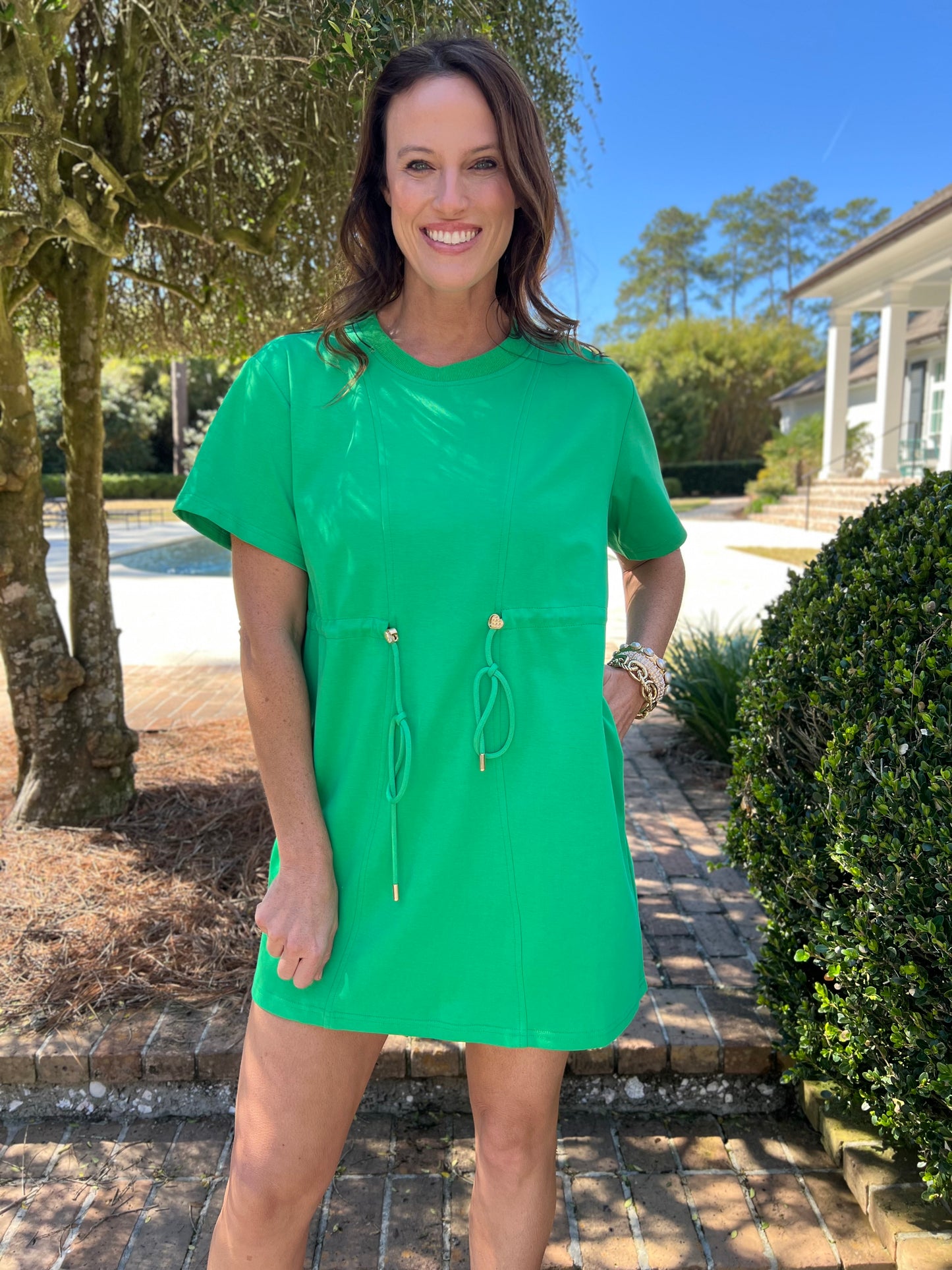 On The Go Green Short Sleeve Dress