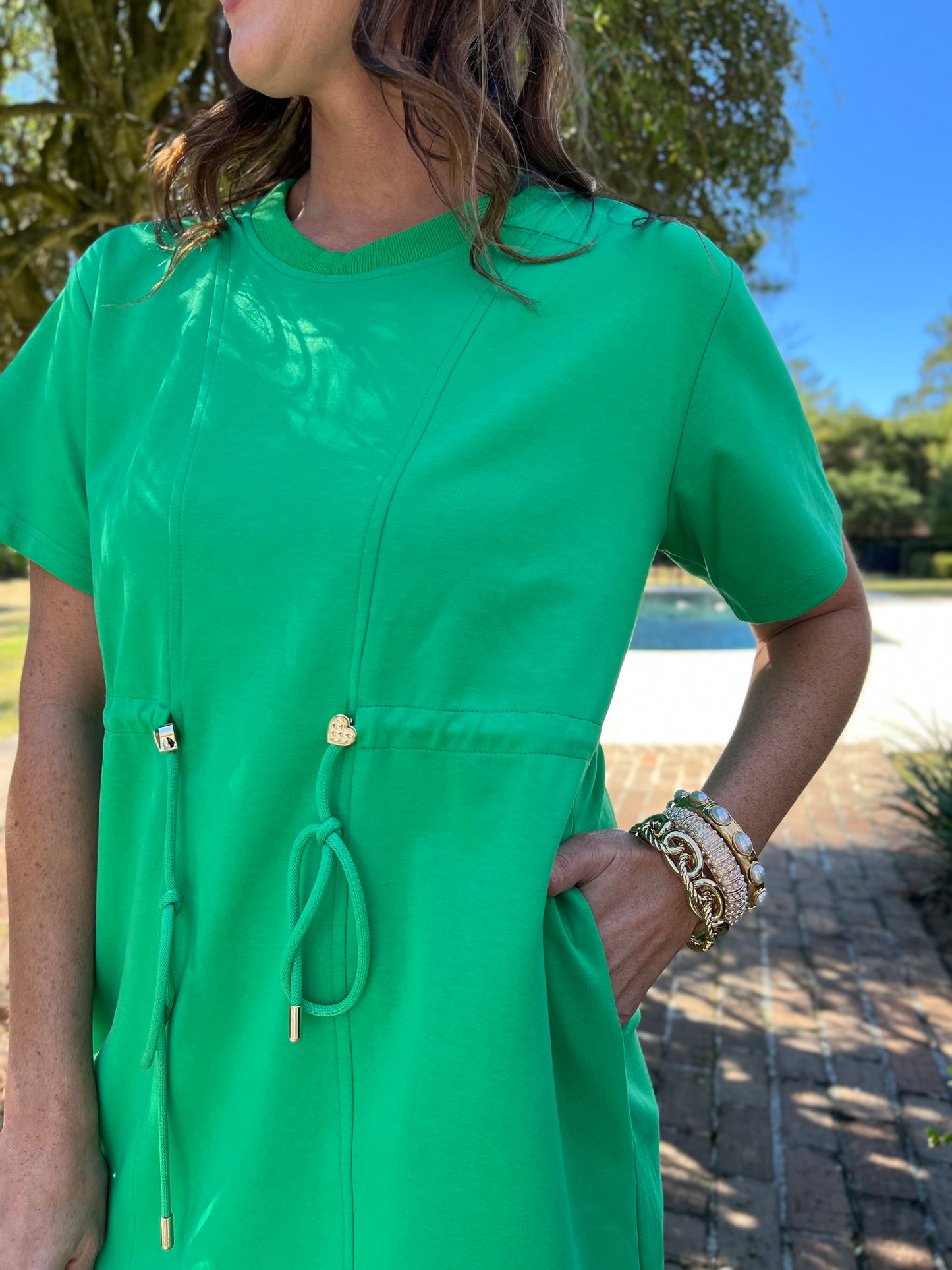 On The Go Green Short Sleeve Dress