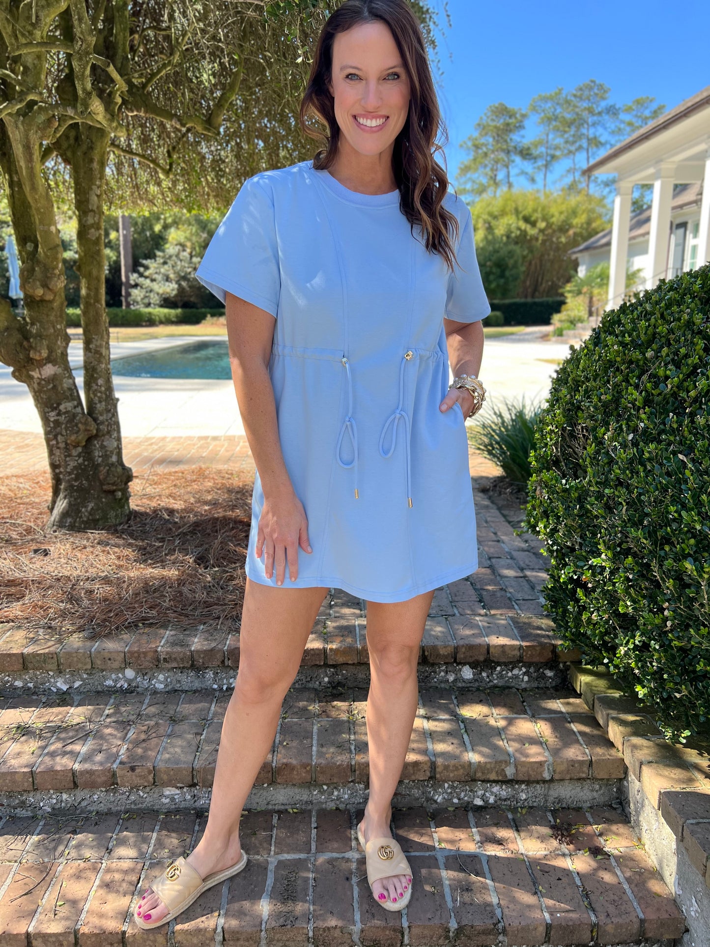 On The Go Blue Short Sleeve Dress