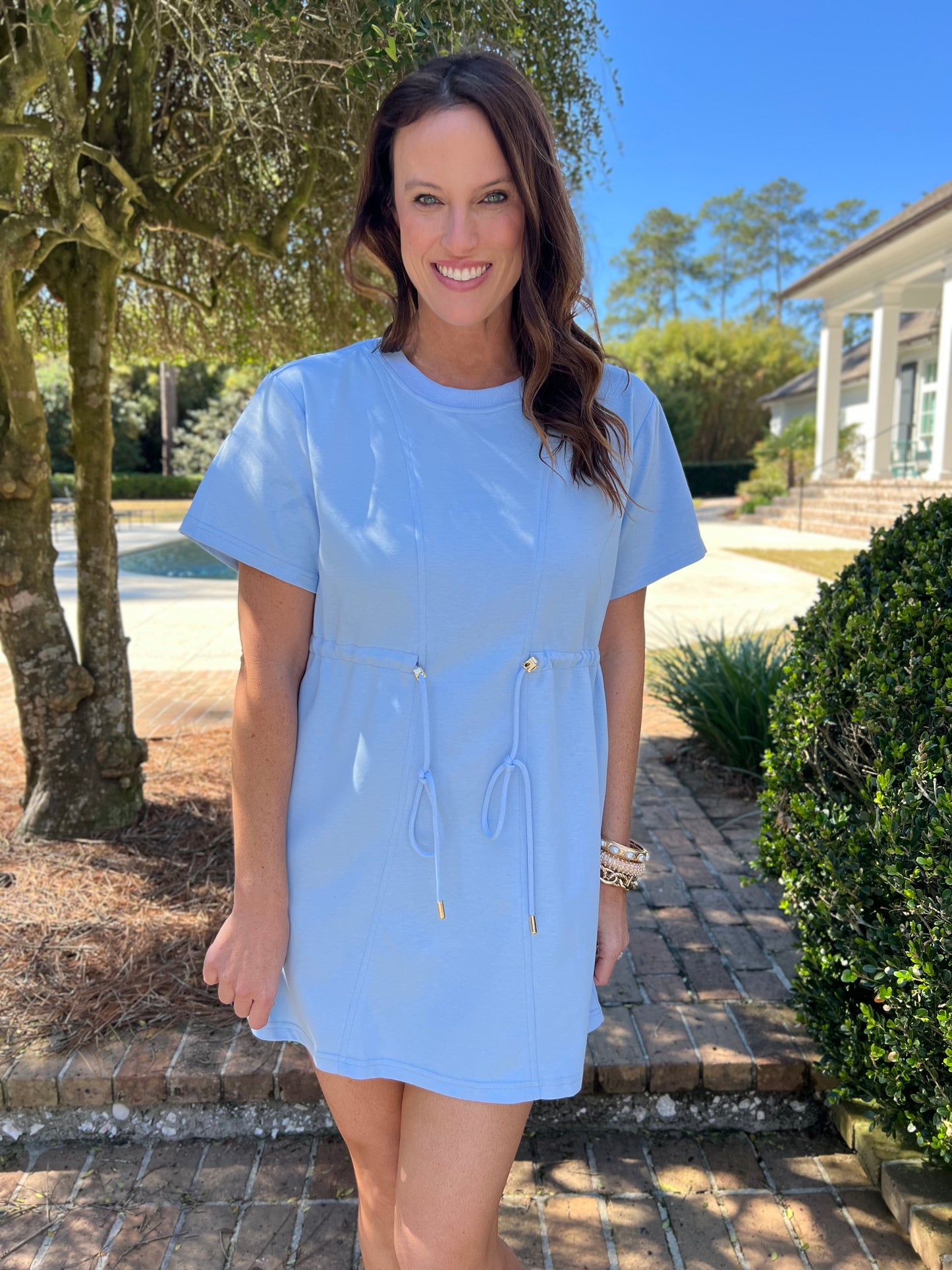 On The Go Blue Short Sleeve Dress