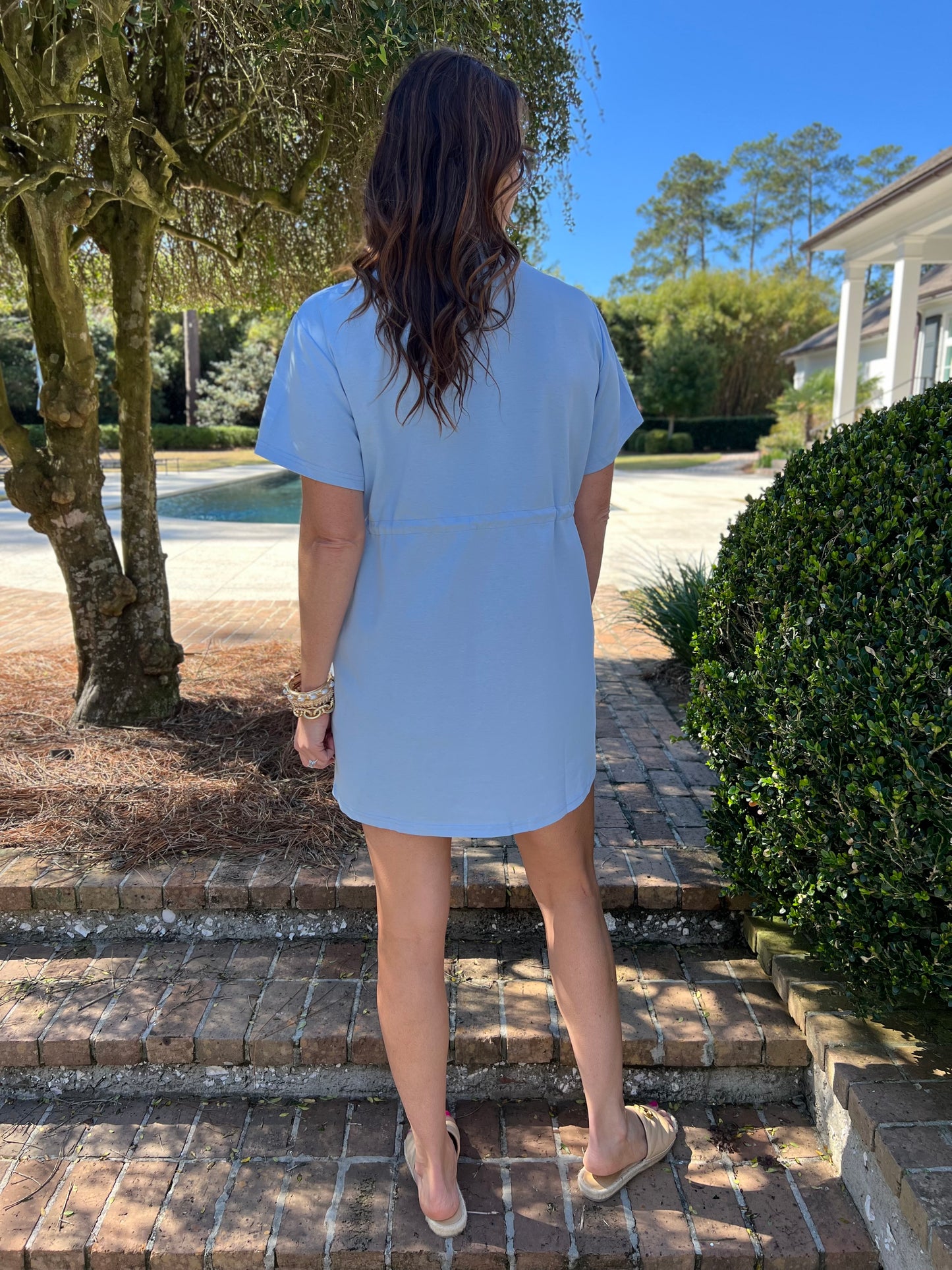 On The Go Blue Short Sleeve Dress