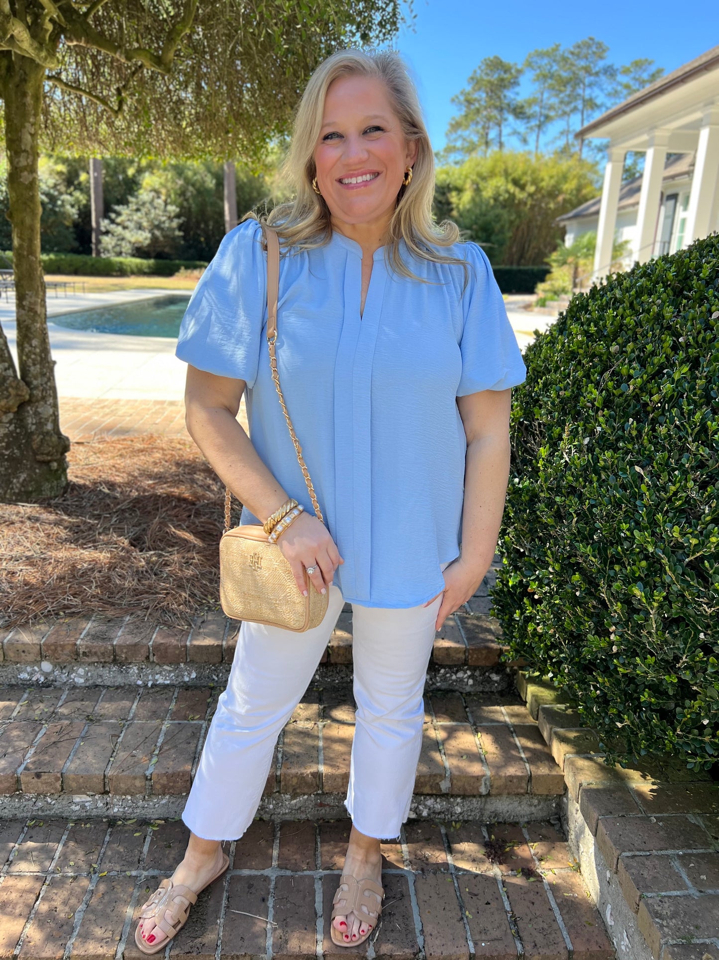 Meredith Sky Blue Woven Top