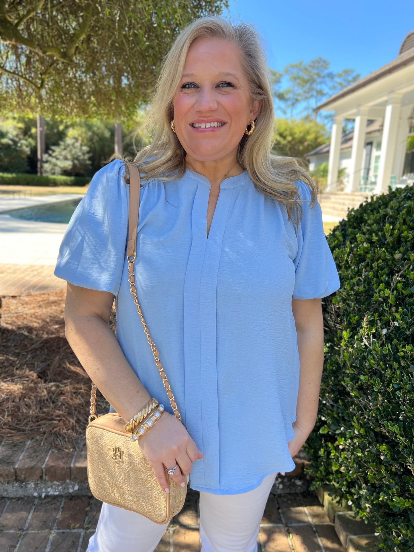 Meredith Sky Blue Woven Top