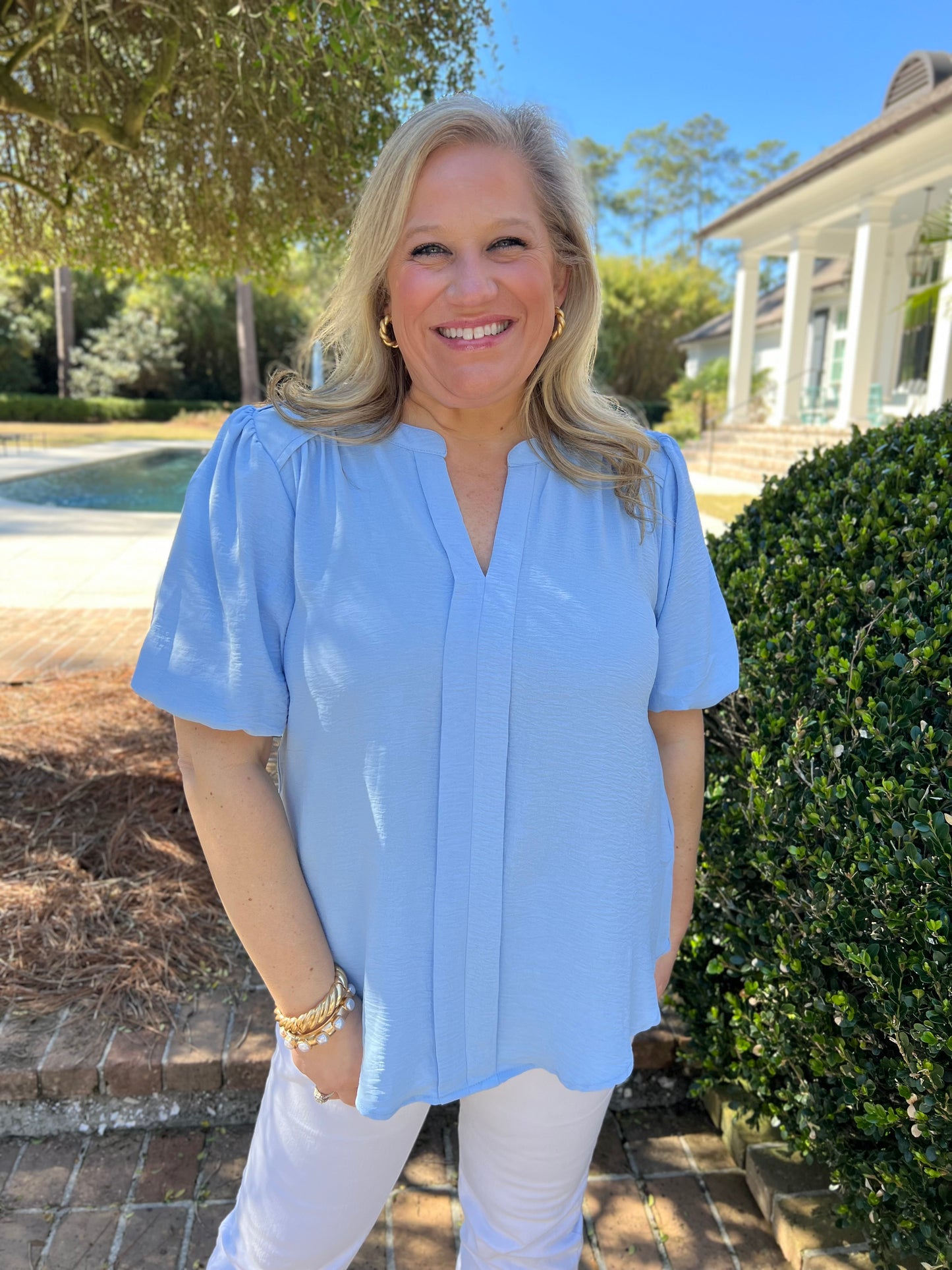 Meredith Sky Blue Woven Top