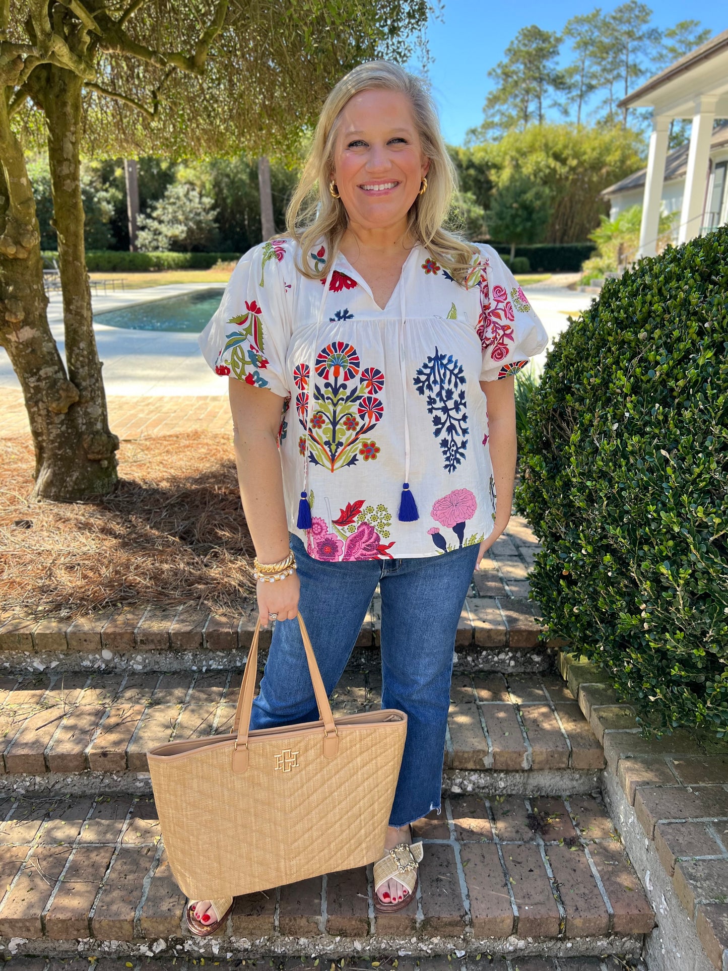 Kiara White Floral Tassel Top