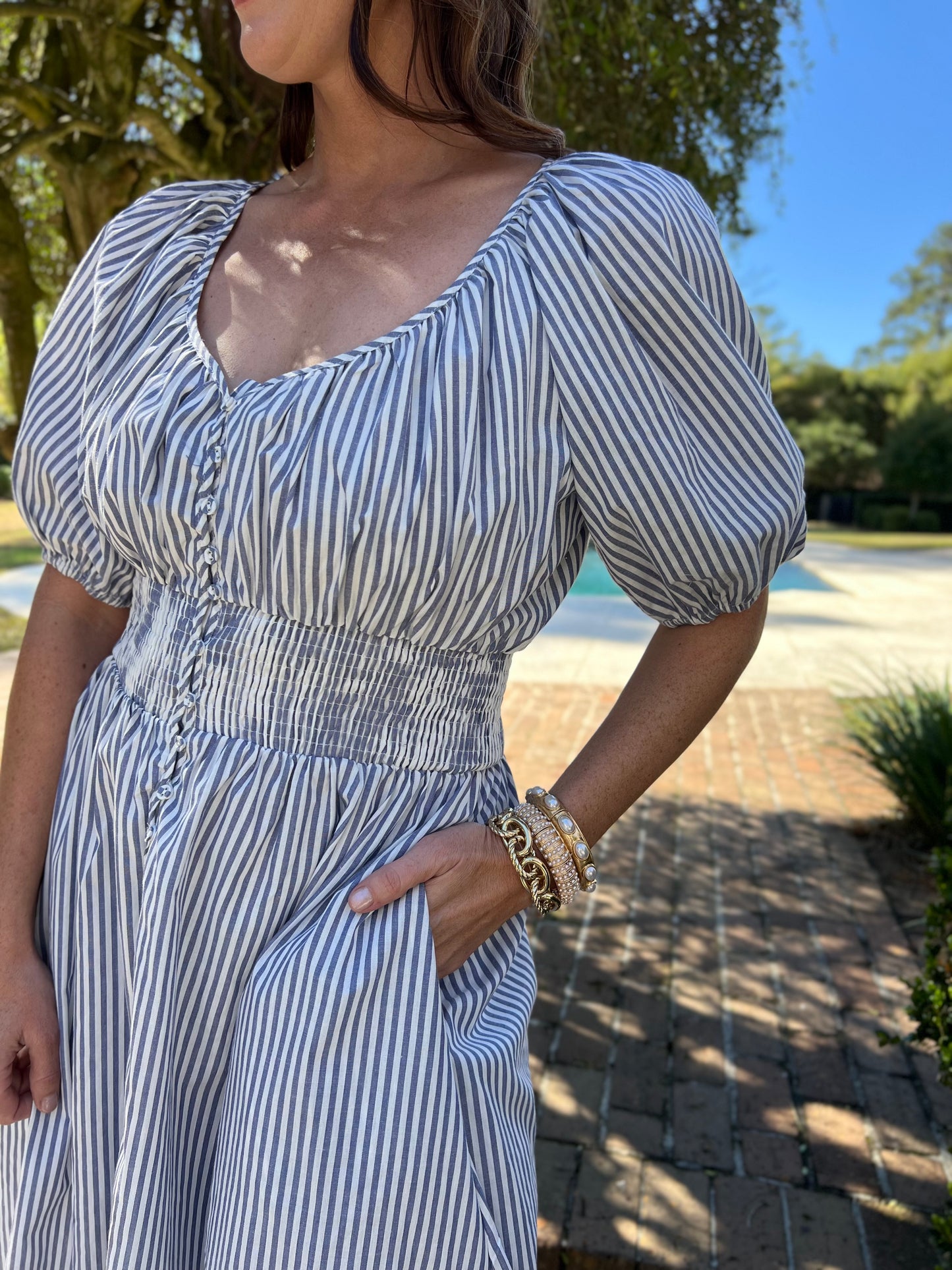 Mira Striped Button Down Midi Dress