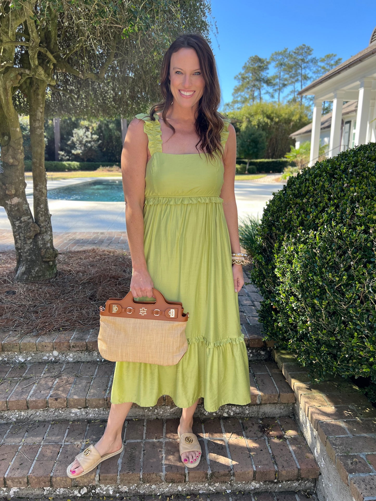 Kiwi Green Ruffle Maxi Dress