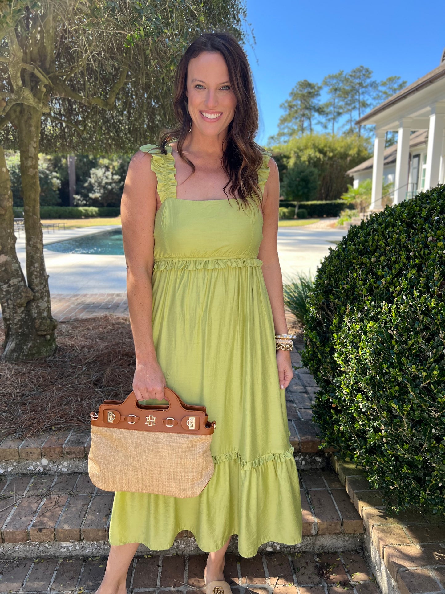 Kiwi Green Ruffle Maxi Dress