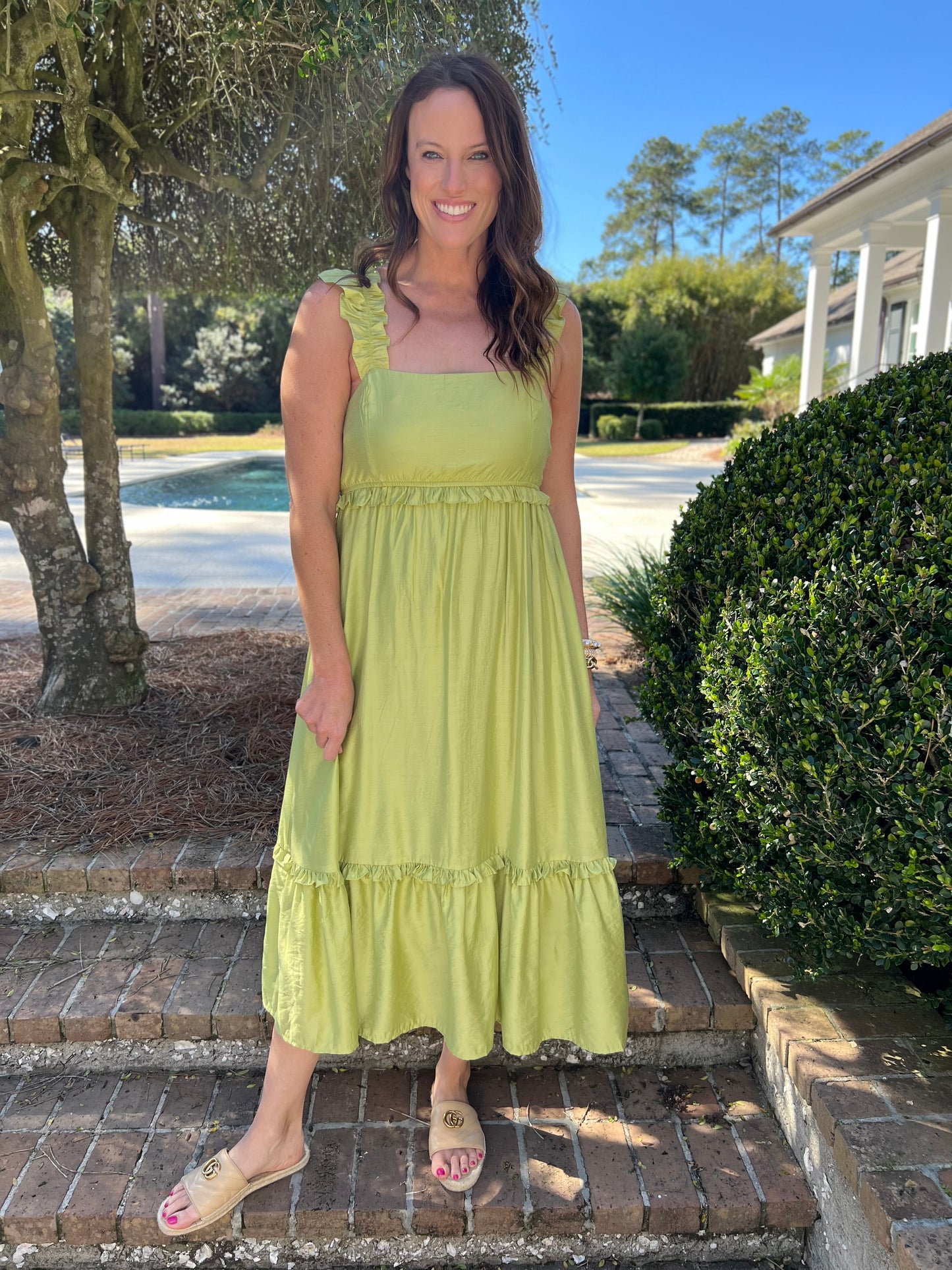 Kiwi Green Ruffle Maxi Dress