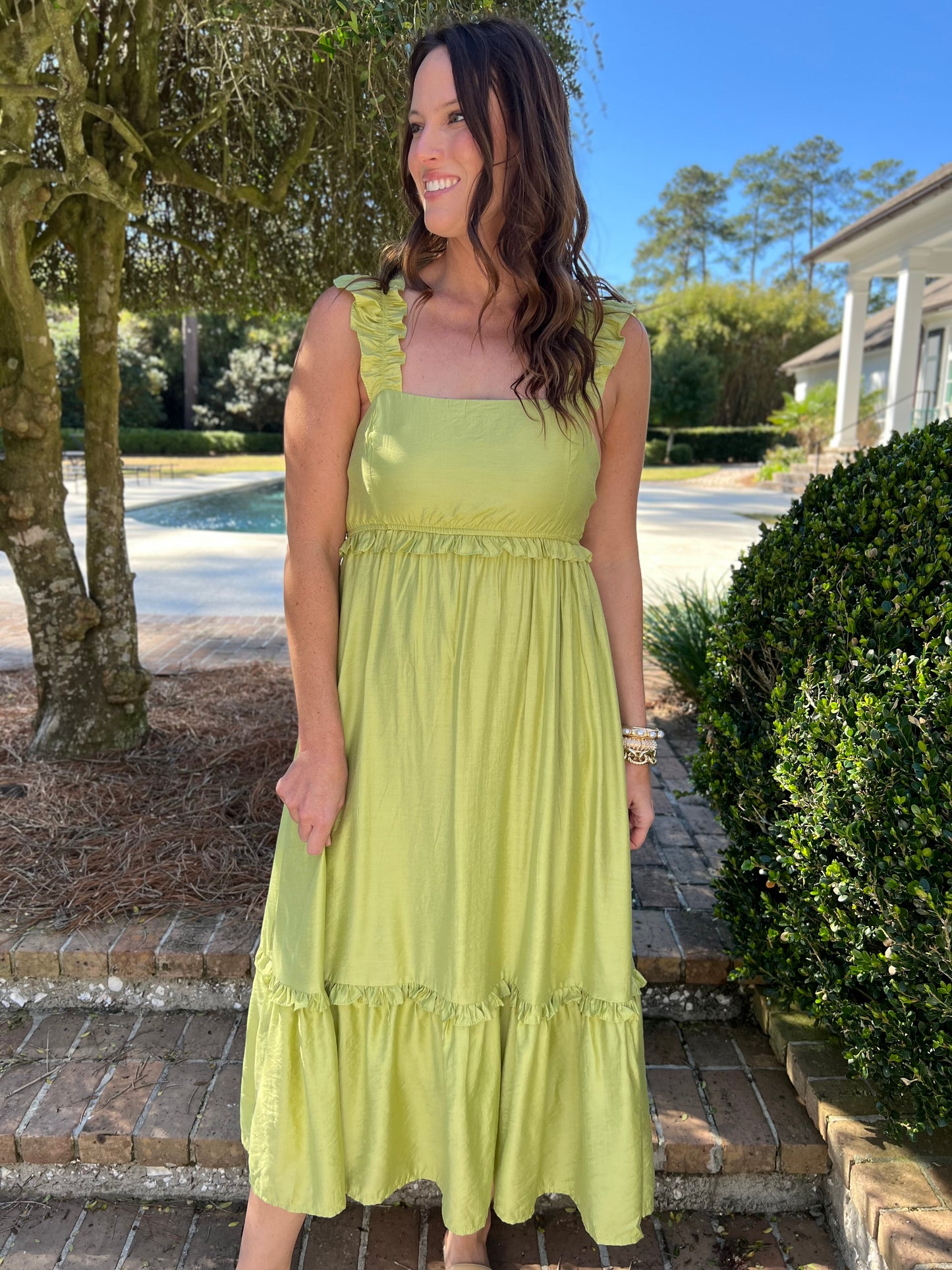 Kiwi Green Ruffle Maxi Dress