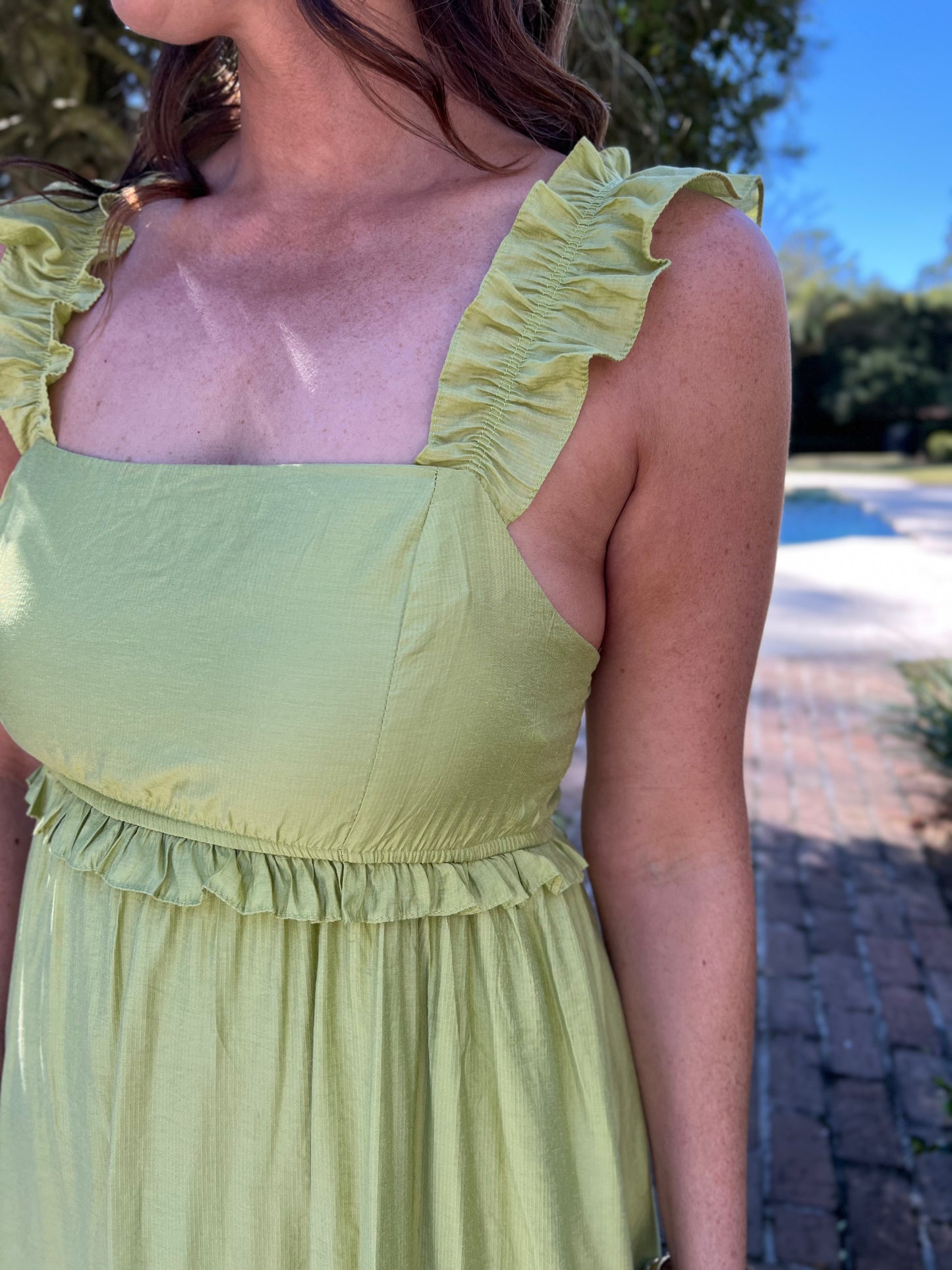 Kiwi Green Ruffle Maxi Dress