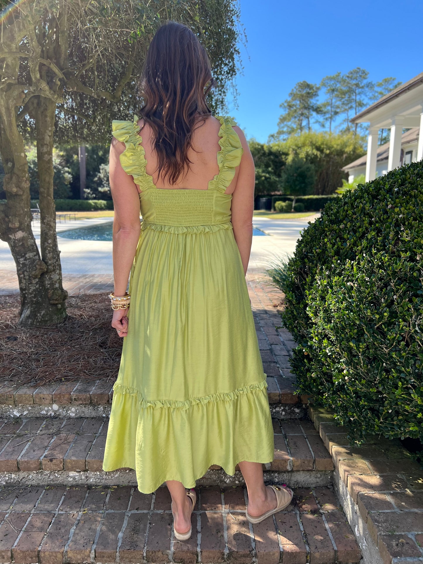 Kiwi Green Ruffle Maxi Dress