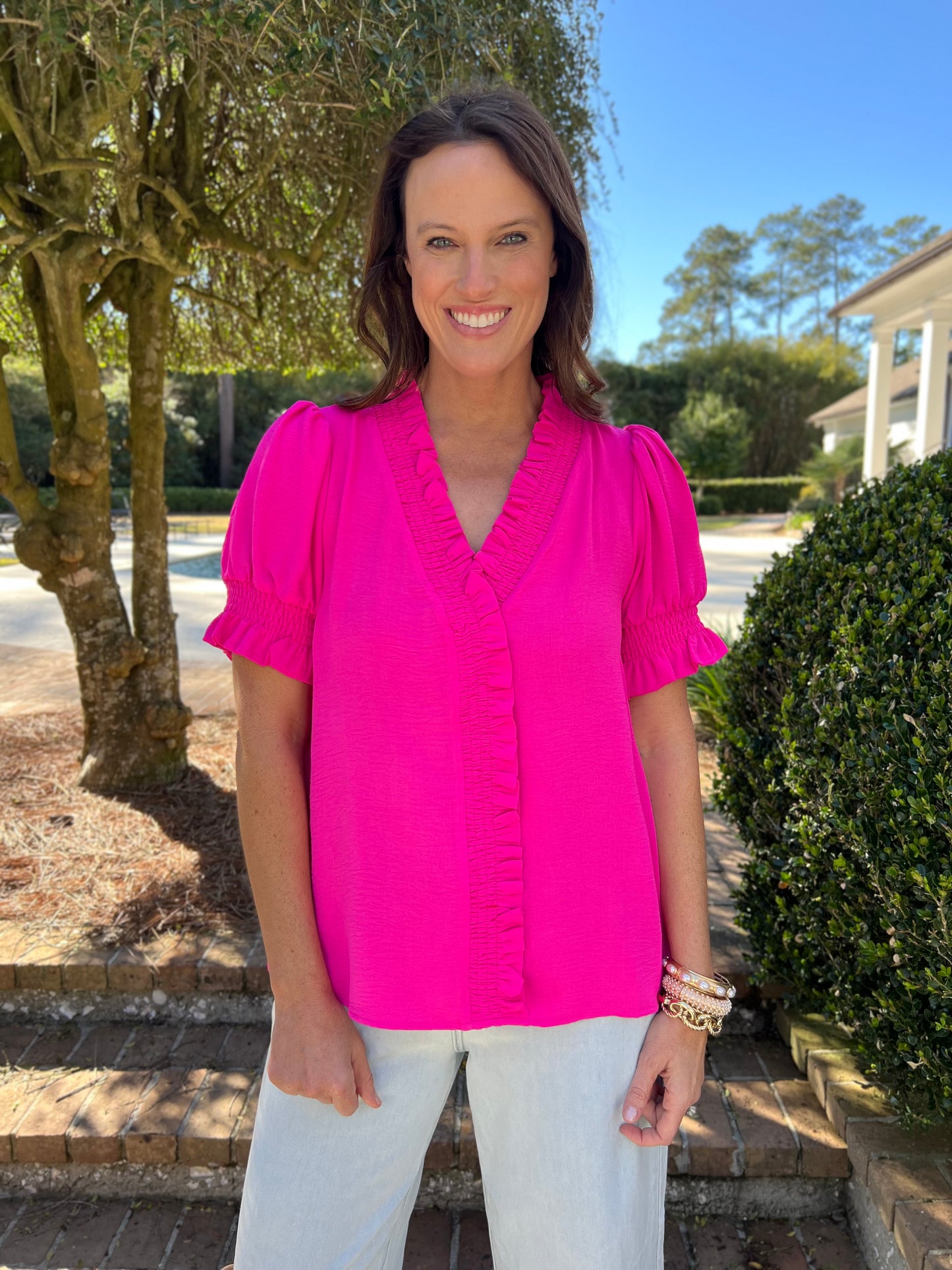 Helen Hot Pink Ruffle Top