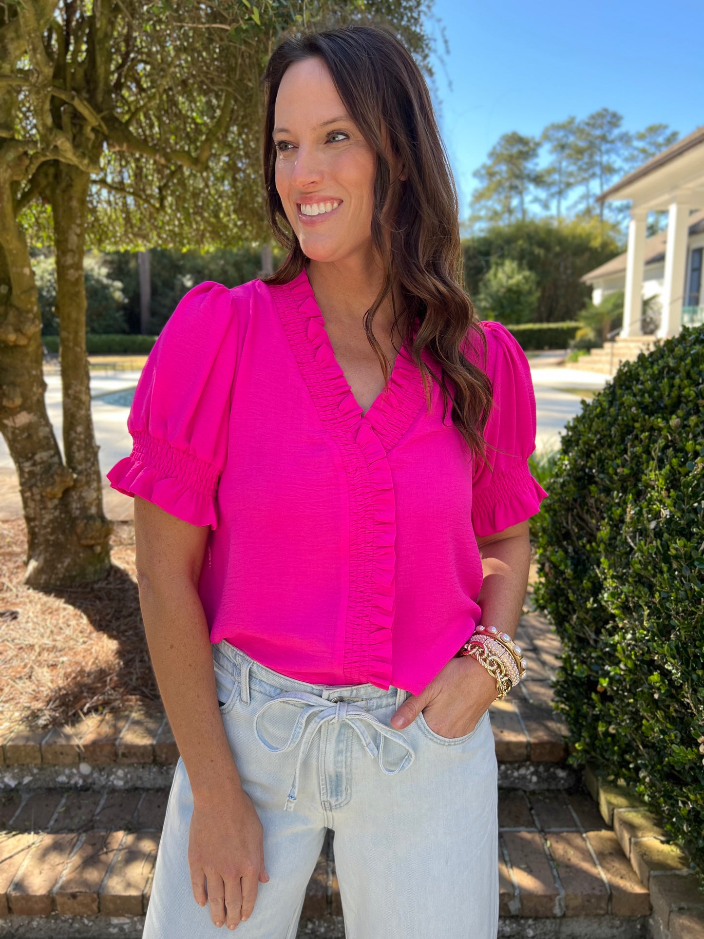 Helen Hot Pink Ruffle Top