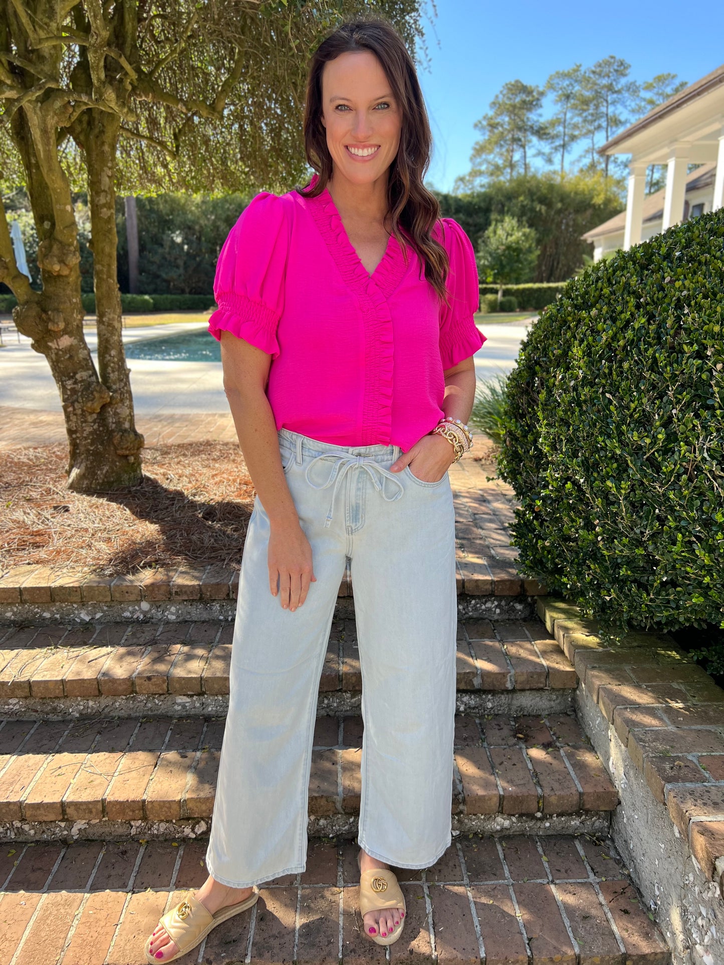 Helen Hot Pink Ruffle Top