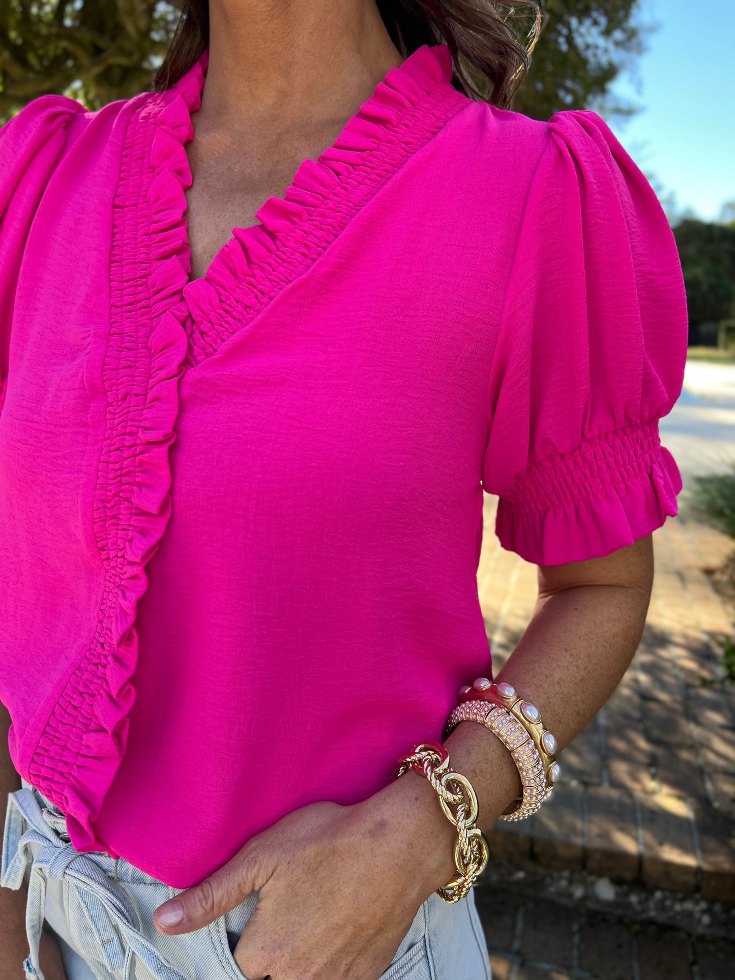 Helen Hot Pink Ruffle Top