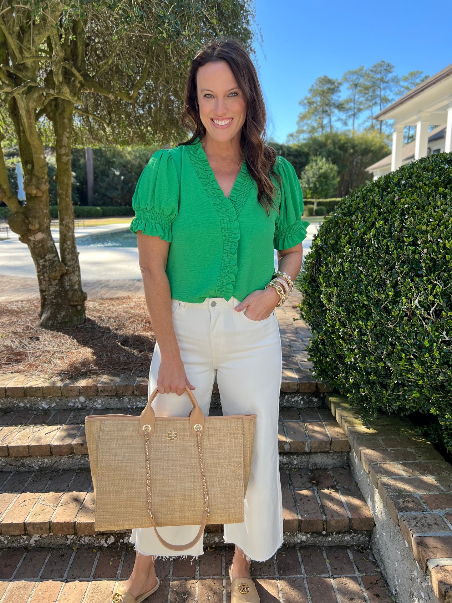 Helen Kelly Green Ruffle Top