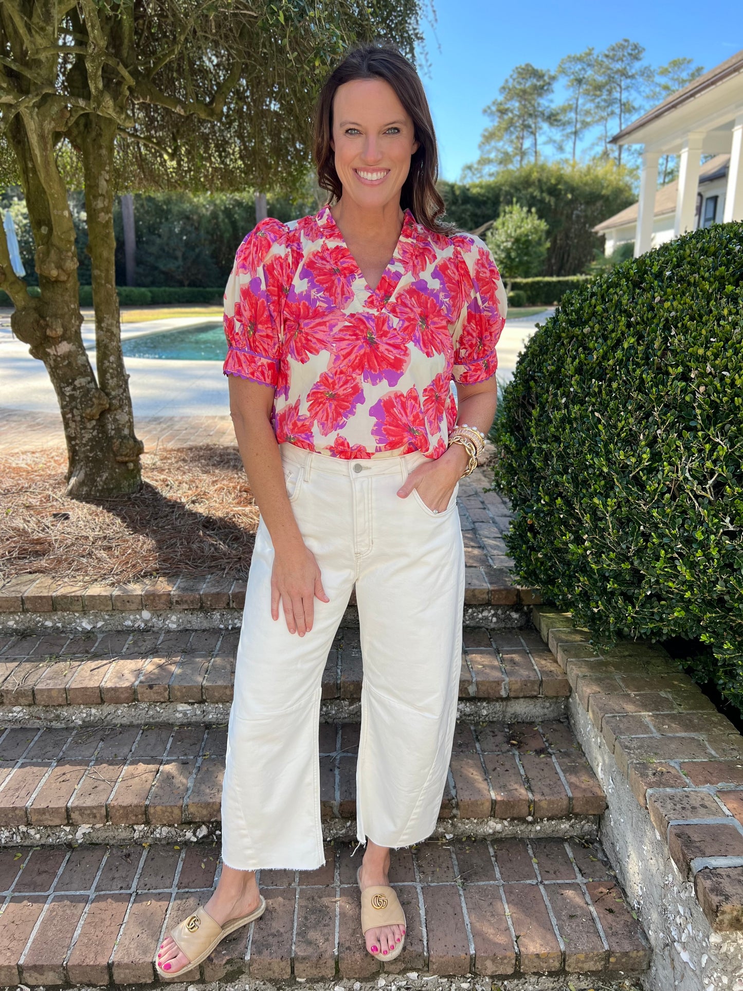 All About Flowers Red  Short Sleeve Top