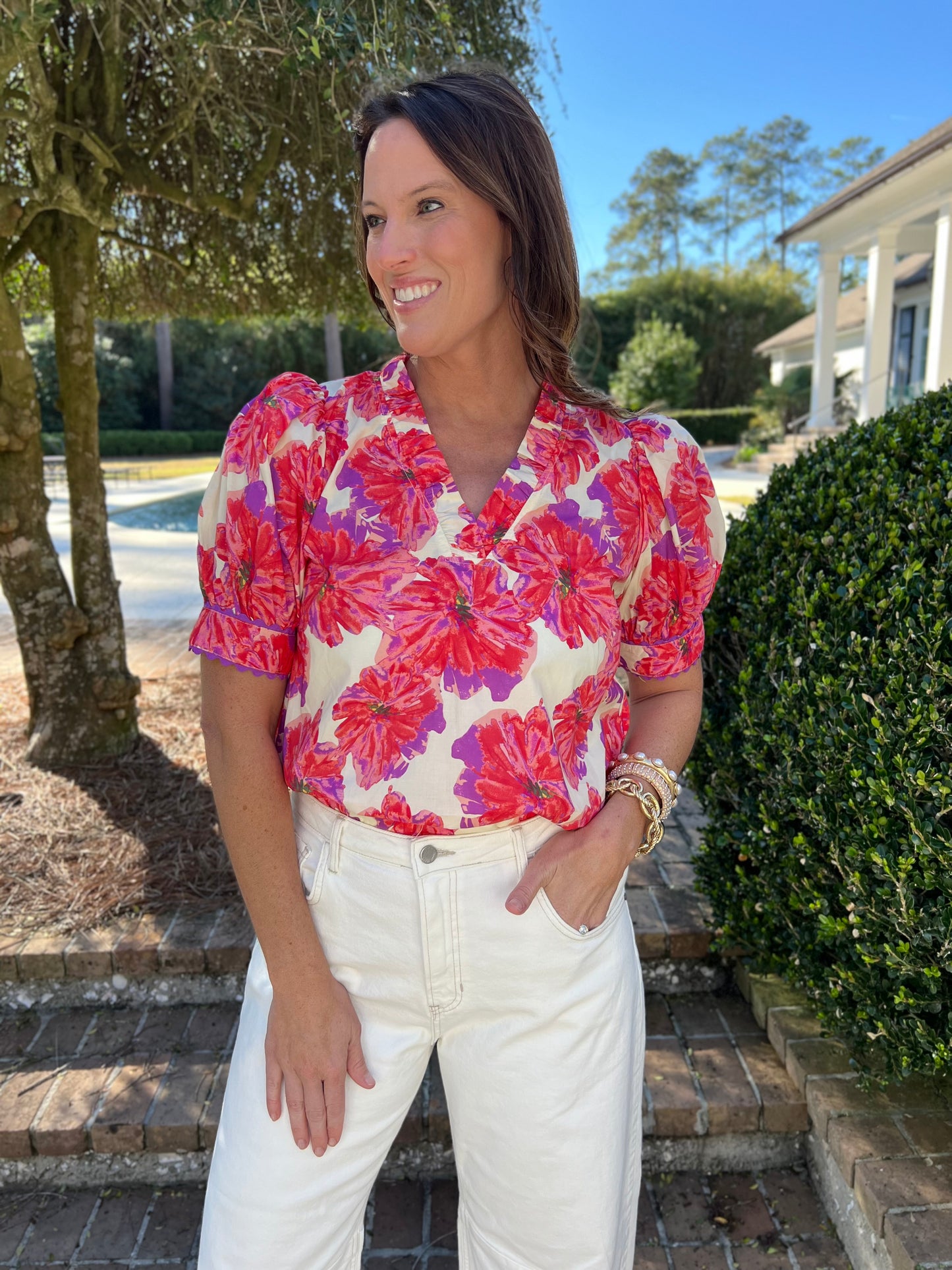 All About Flowers Red  Short Sleeve Top