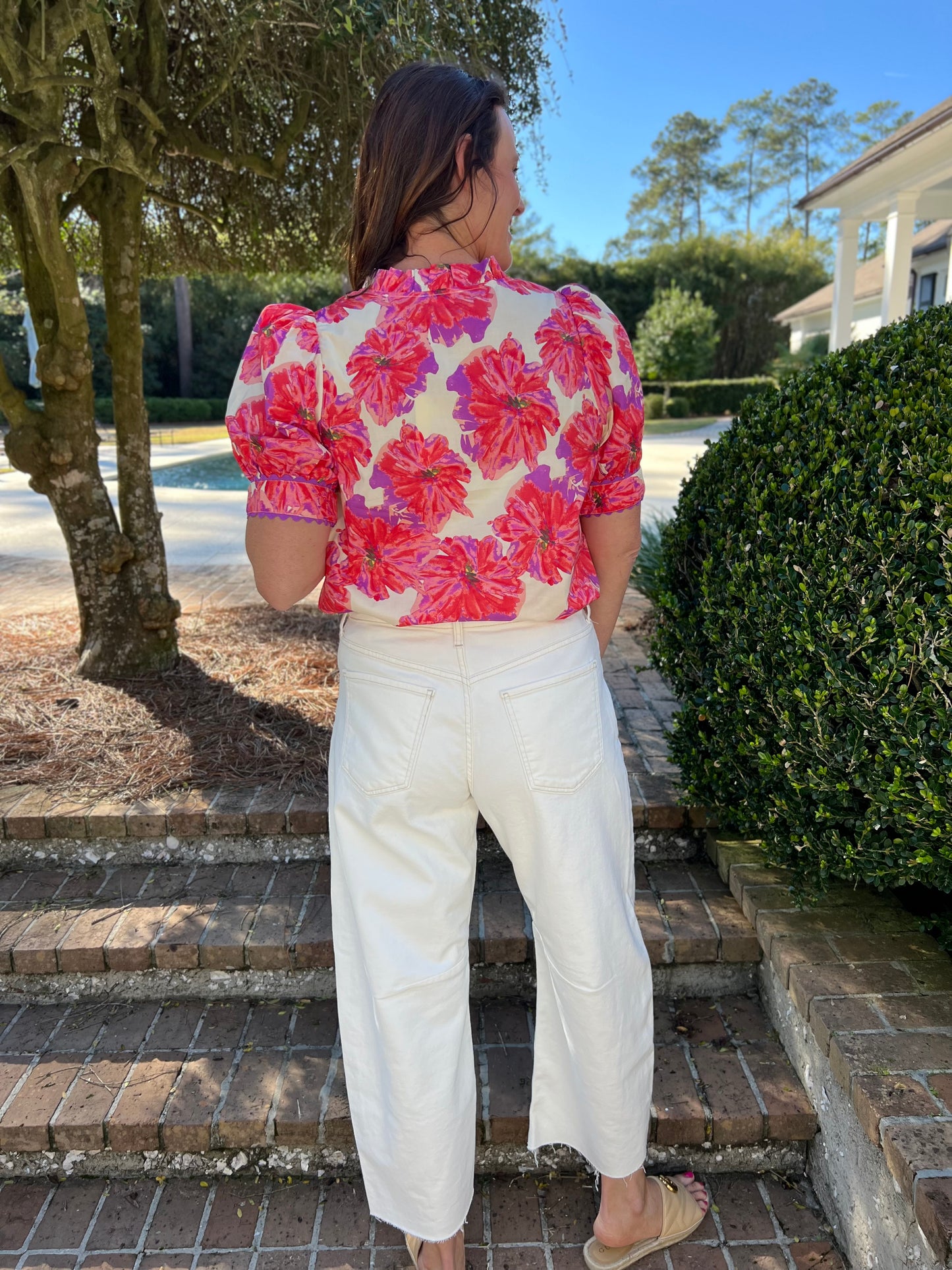 All About Flowers Red  Short Sleeve Top