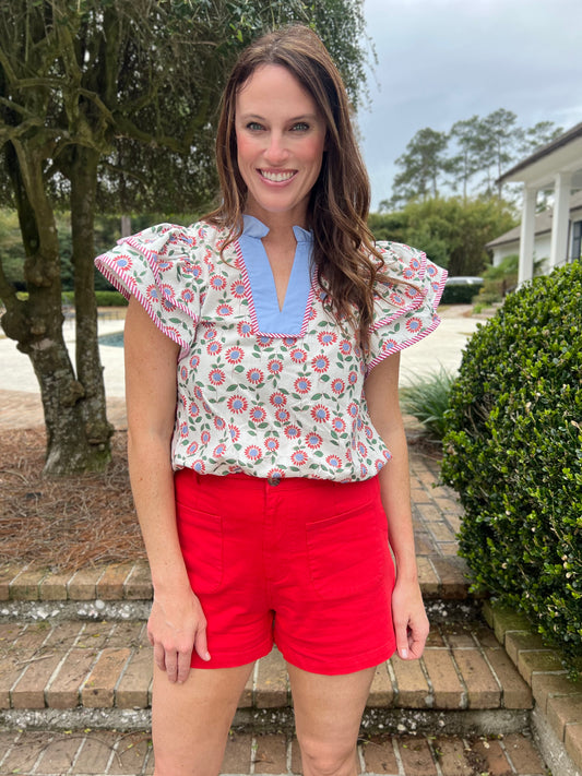 Rebecca Red Floral Print Top