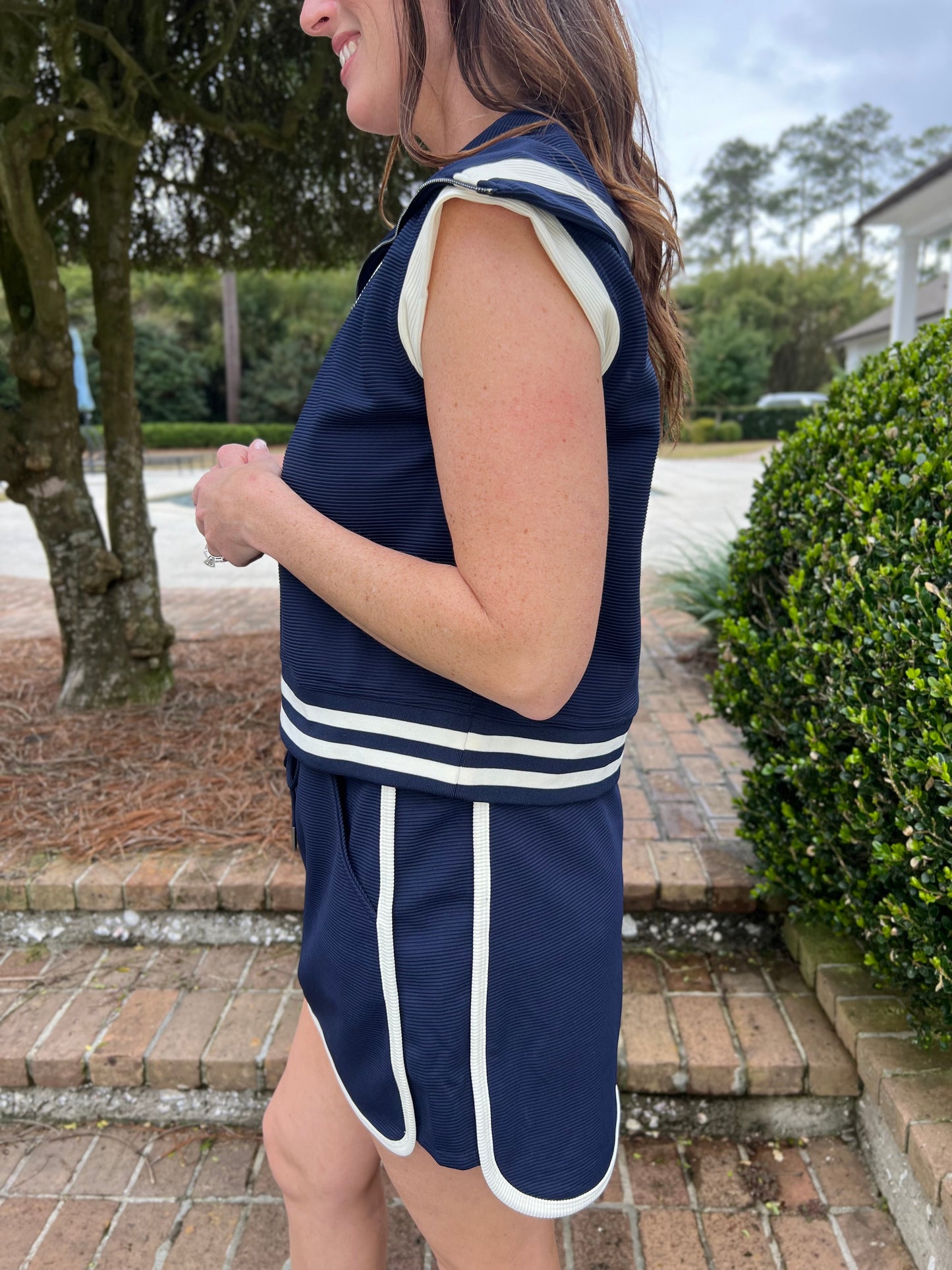 Play Time Textured Navy Skirt Set